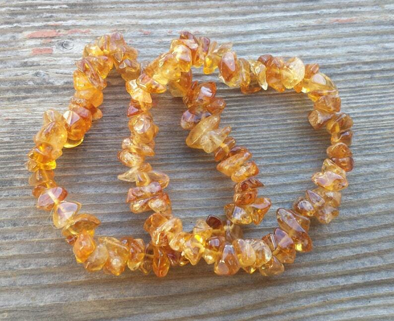 NATURAL CITRINE STONE GEMSTONE STRETCHY CHIP BRACELET