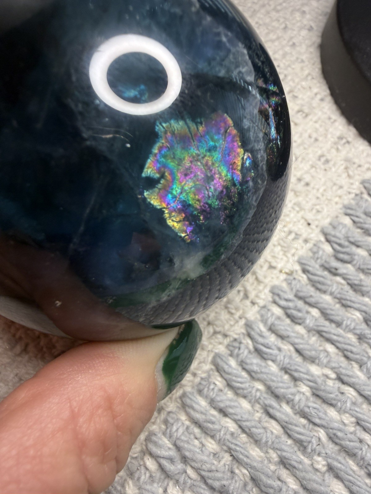 Fluorite Large Dark Blue, Green Crystal Gemstone Sphere Crystal with Stand