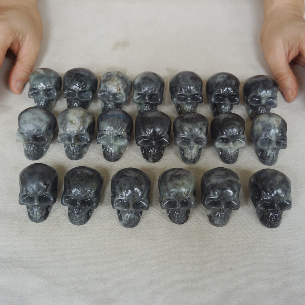 3LB 20 Small Natural Labradorite Quartz Crystal Skull Carving Head Healing 5cm