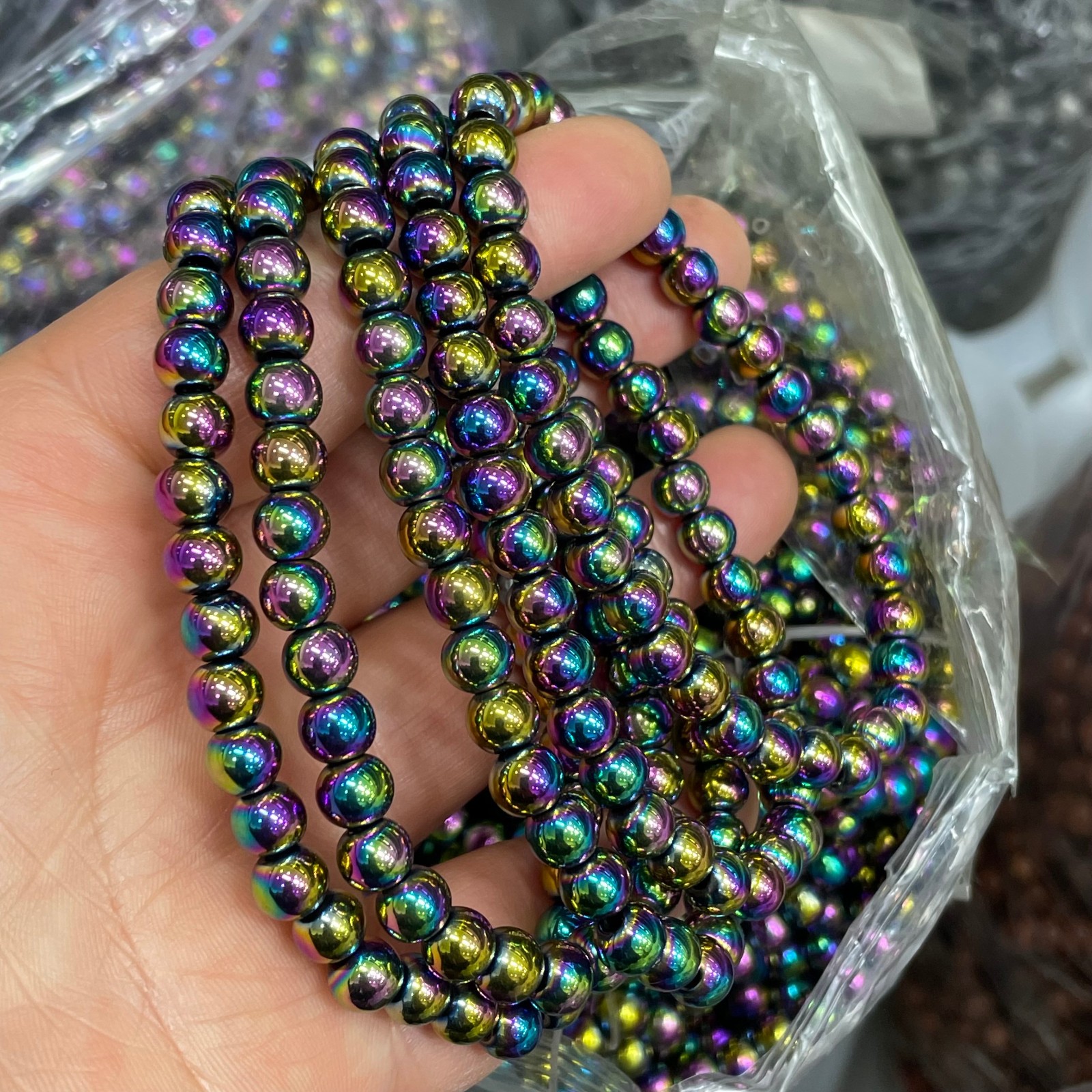6mm 10pcs Wholesale Rainbow Hematite Beaded Stretch Bracelet