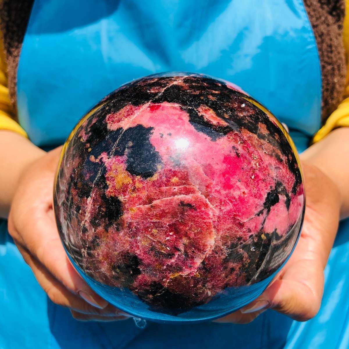5.85 LB Natural Rhodonite Crystal Sphere Pink Black Healing Gem Stone 4777