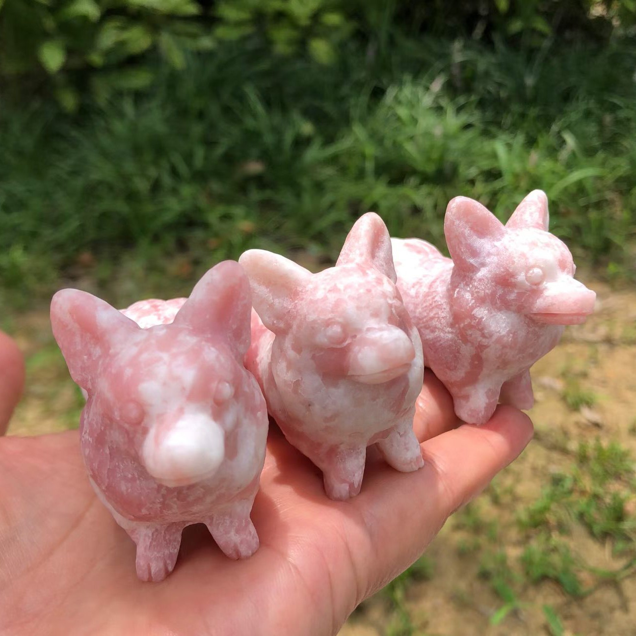 Natural Pink Opal Quartz Hand Caved dog Skull Crystal reiki Healing 1pc