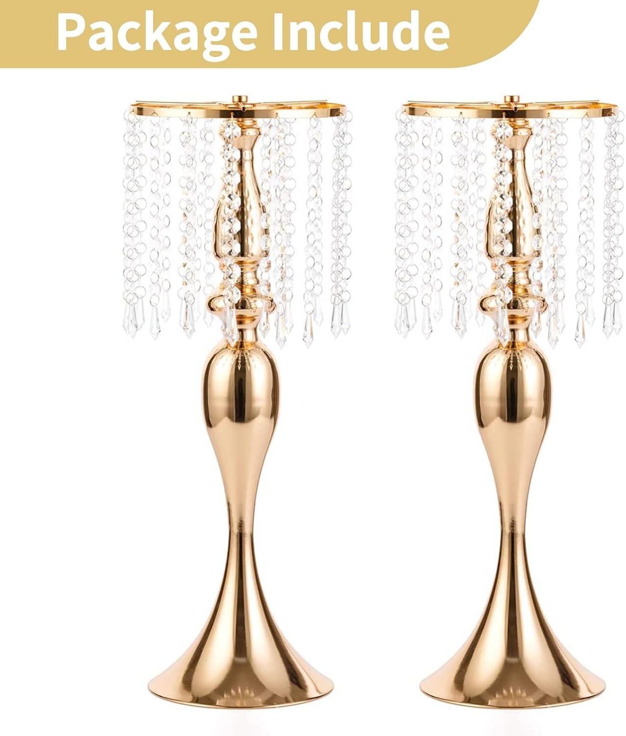 Modern Gold Metal Crystal Flower Holders – Perfect 21.3” Tall Centerpieces