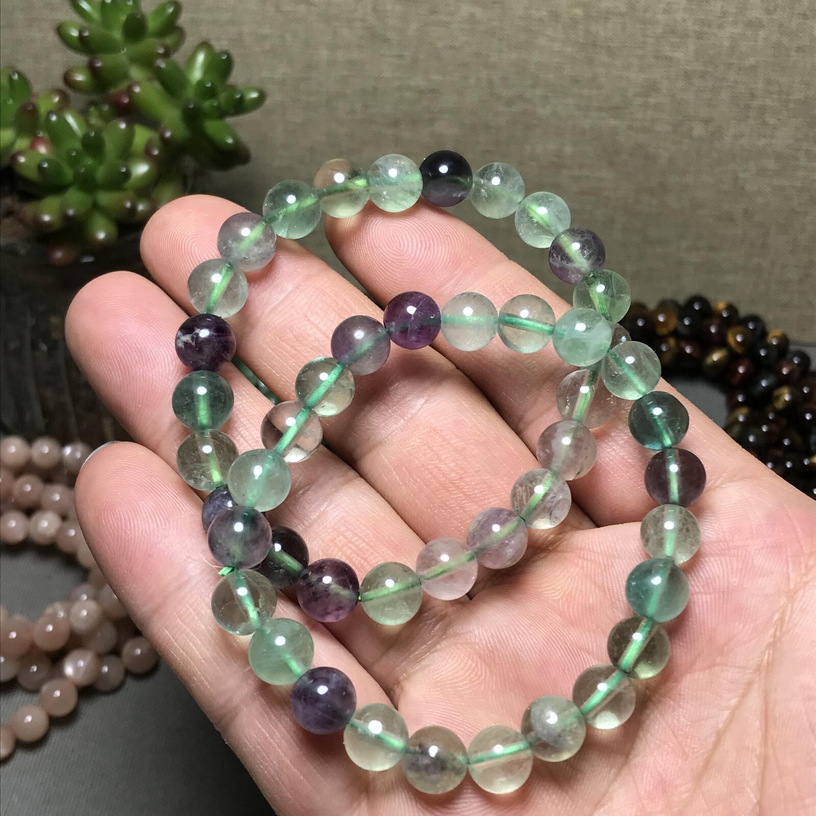 5Pcs Wholesal Natural Polish Green Fluorite crystal bracelets ball 8mm