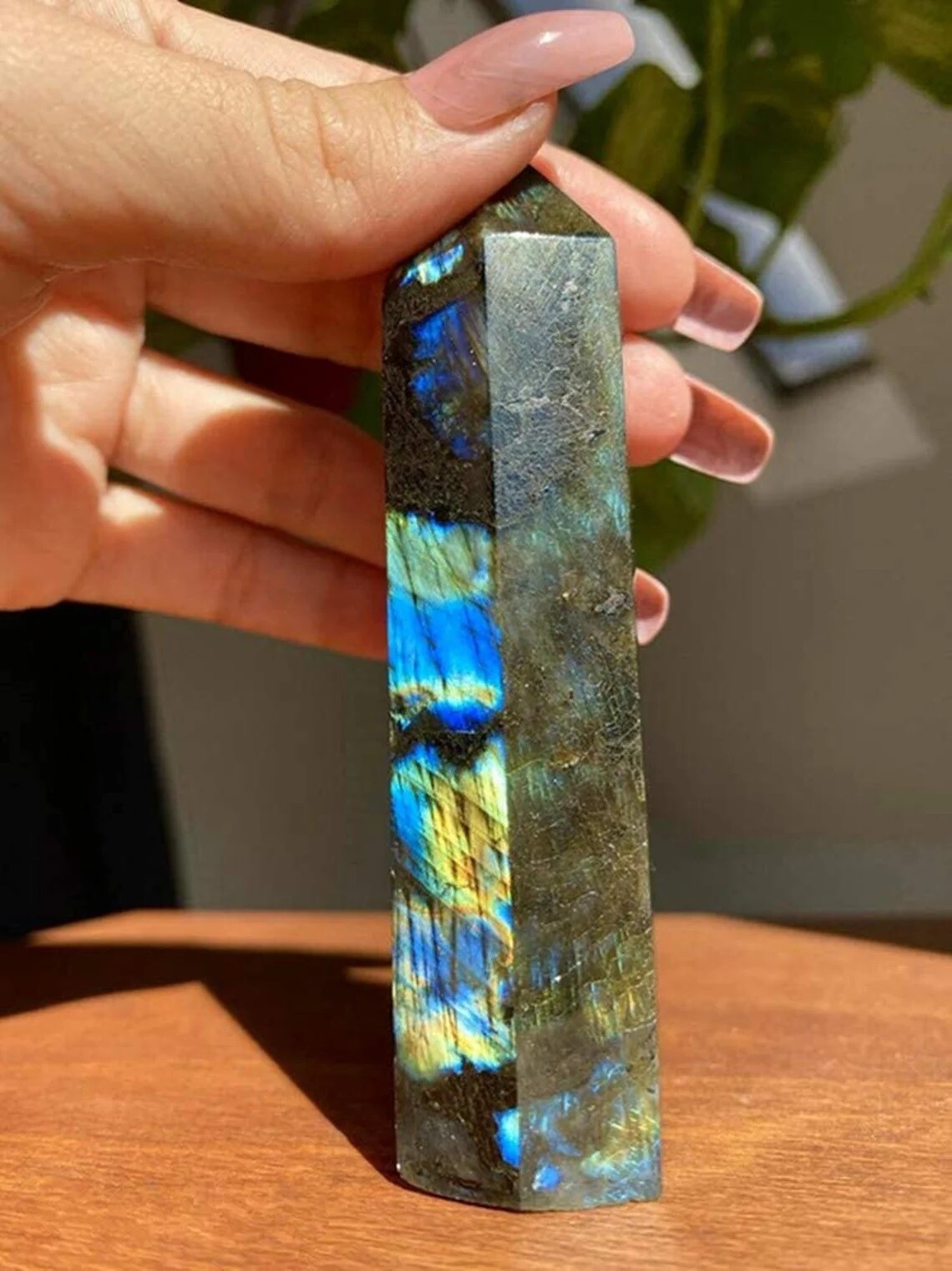 Labradorite Stone Tower Single Point Wand Sky Night Crystal Obelisk Home Decor