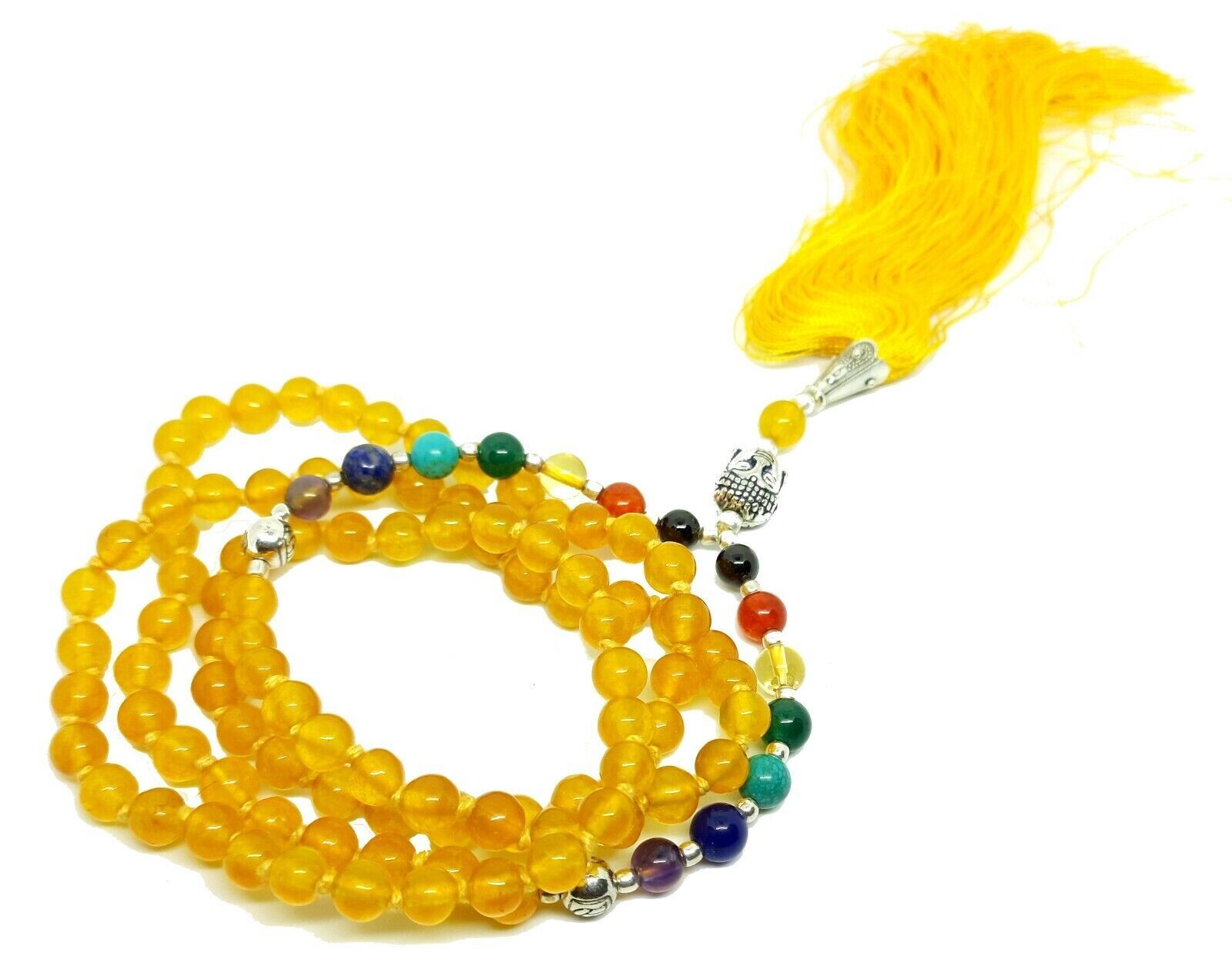 Yellow Agate Necklace With 7 Chakra Crystal Mala 200% Real Agate Stone