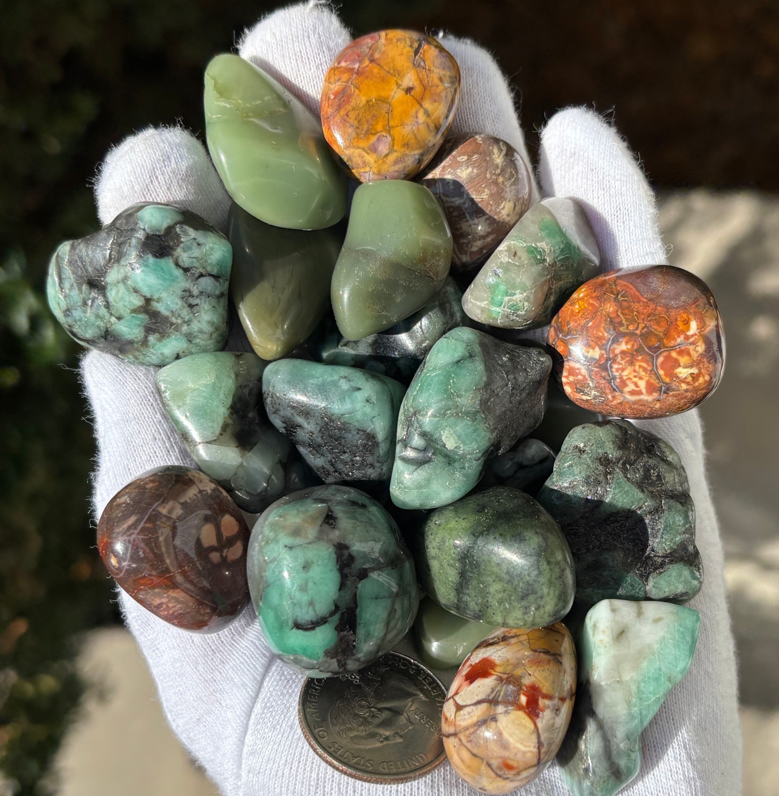 USA SALE 335g LOT EMERALD/GREEN CHERT/BIRD’S EYE RHYOLITE TUMBLES TUMBLED