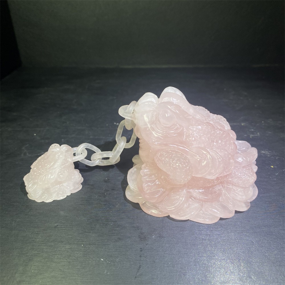 1.1LB 3.5″Natural Rose Quartz Golden Toad Crystal Reiki Carving Heal Decor