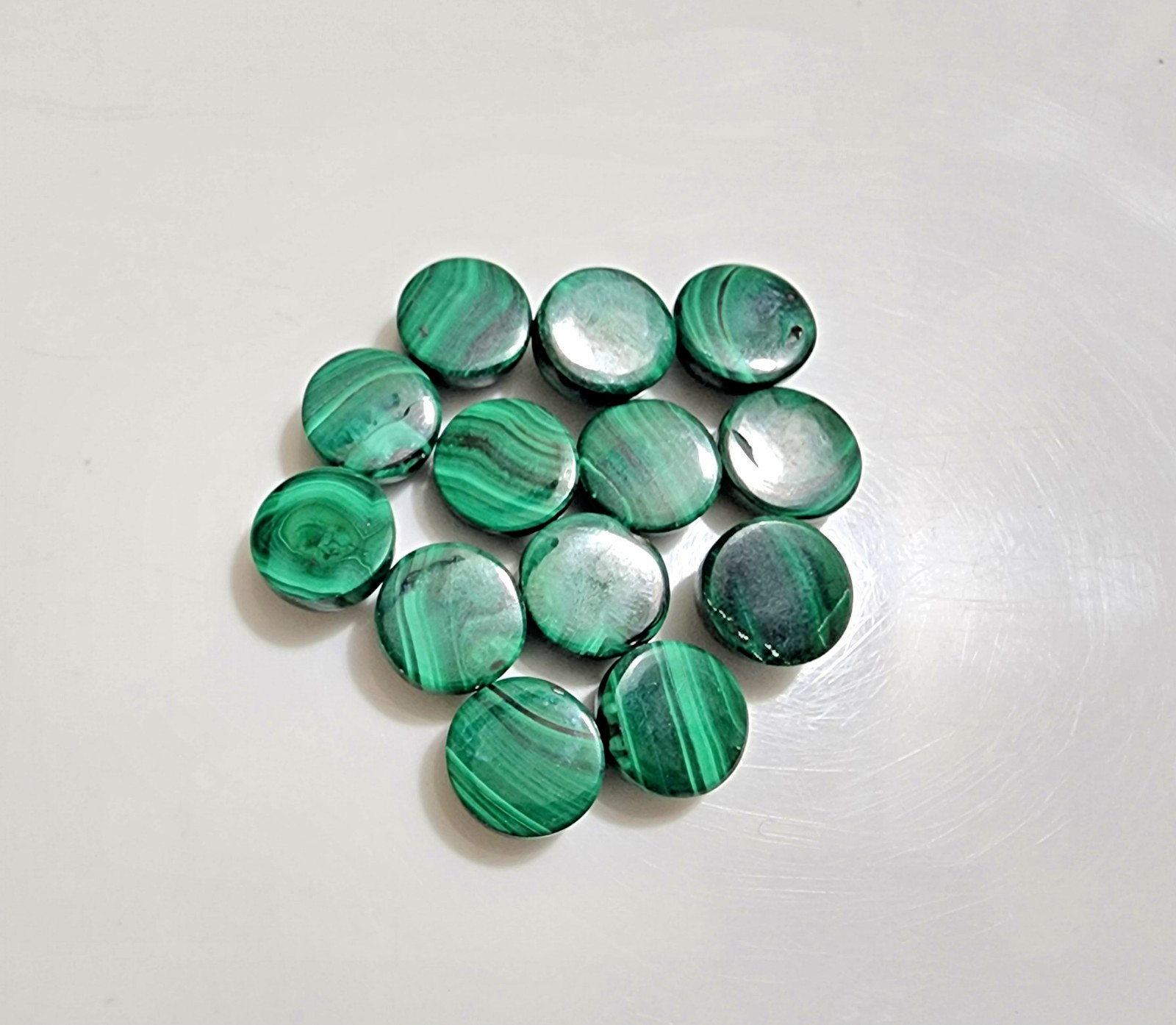 Green Malachite Round Cabochon Cut Stones Lot of 13 Natural Polished Gemstone