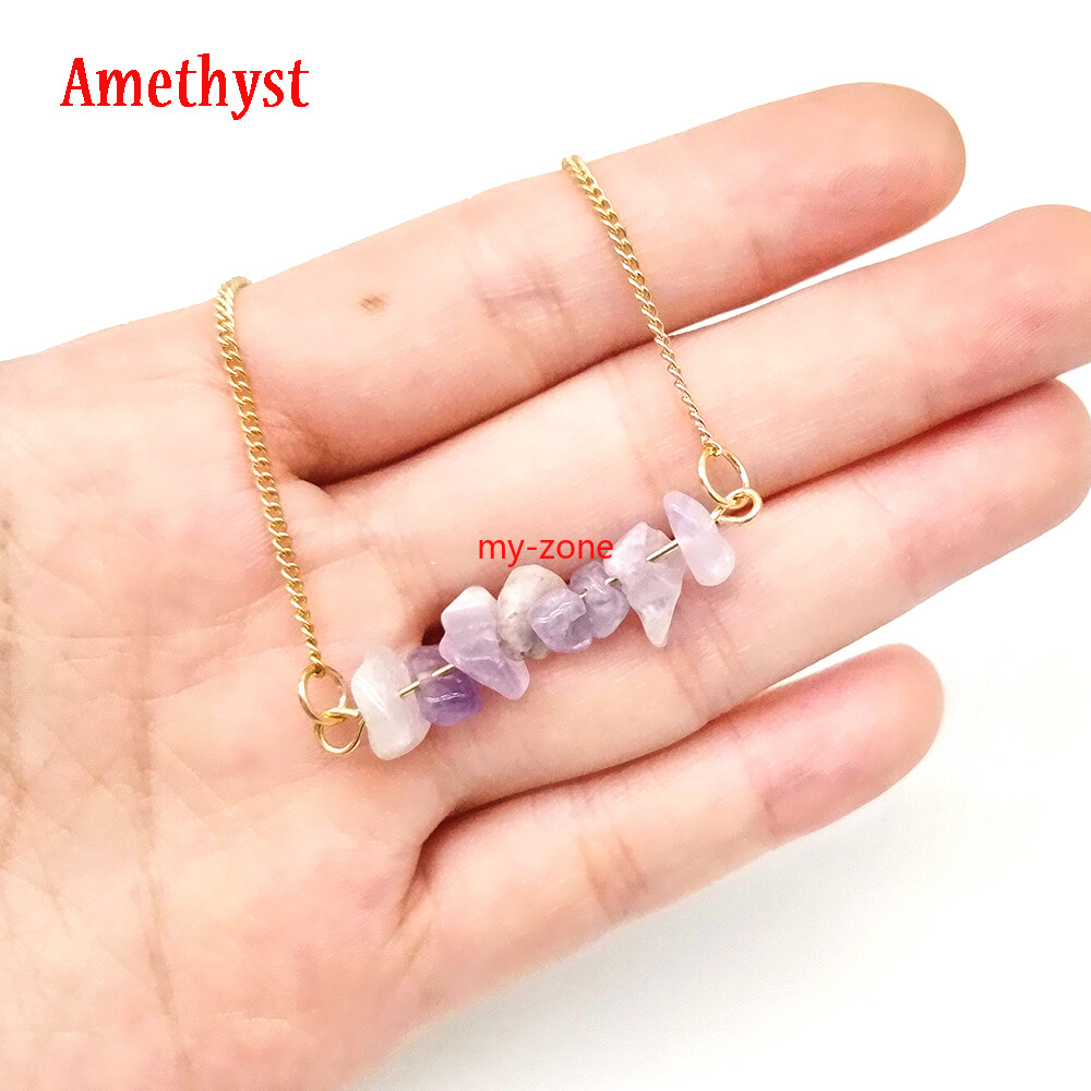 Raw Chakra Crystal Gemstone Necklace Dainty 7 Chakra Healing Crystals Charm