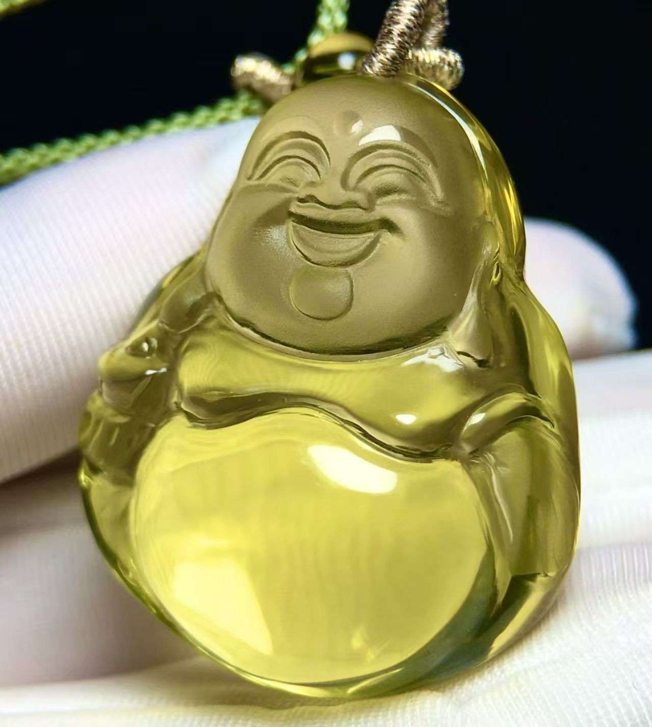 Genuine Natural Yellow Citrine Quartz Maitreya Buddha Carving Pendant AAAAA