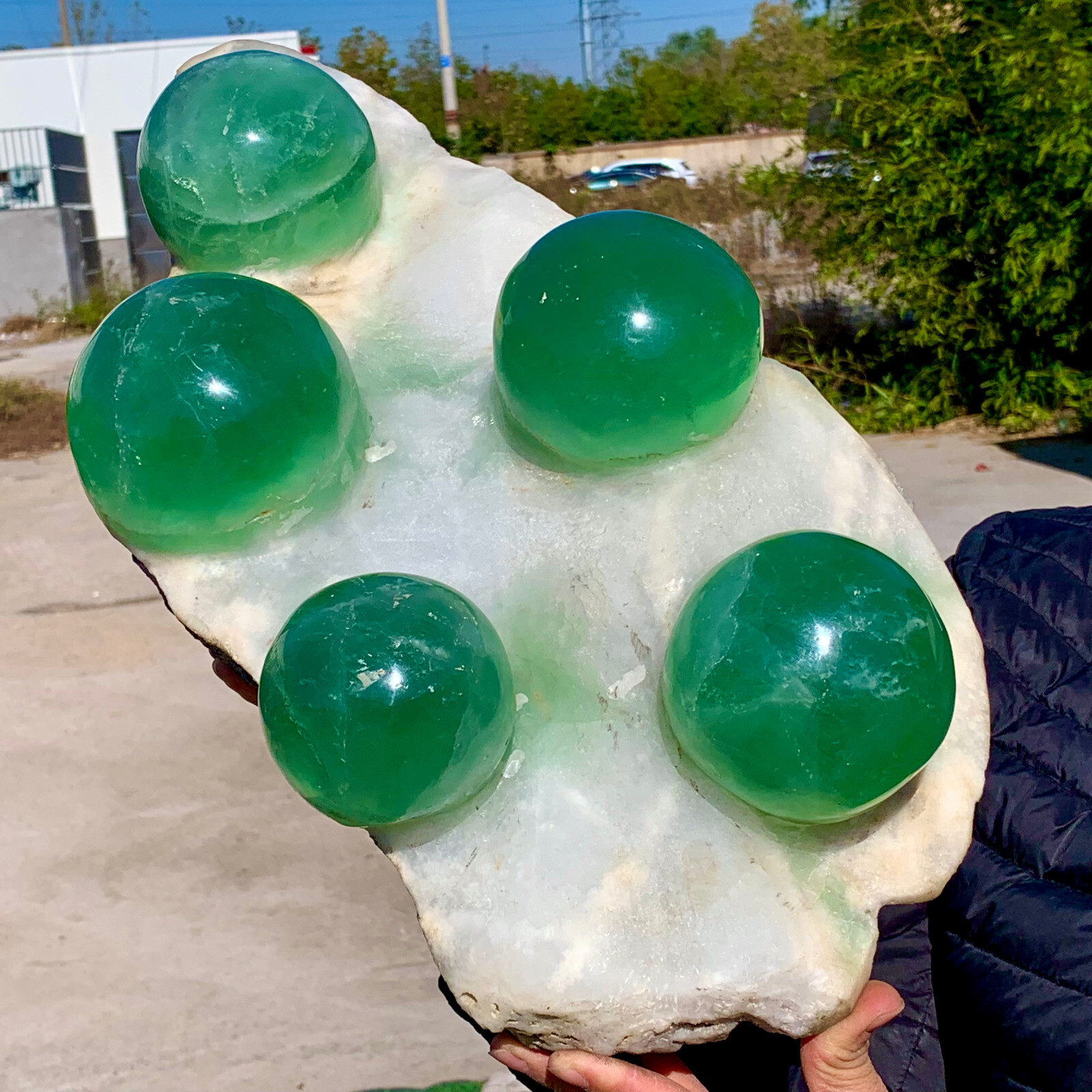 34.54LB Natural green spherical fluorite crystal cluster mineral sample
