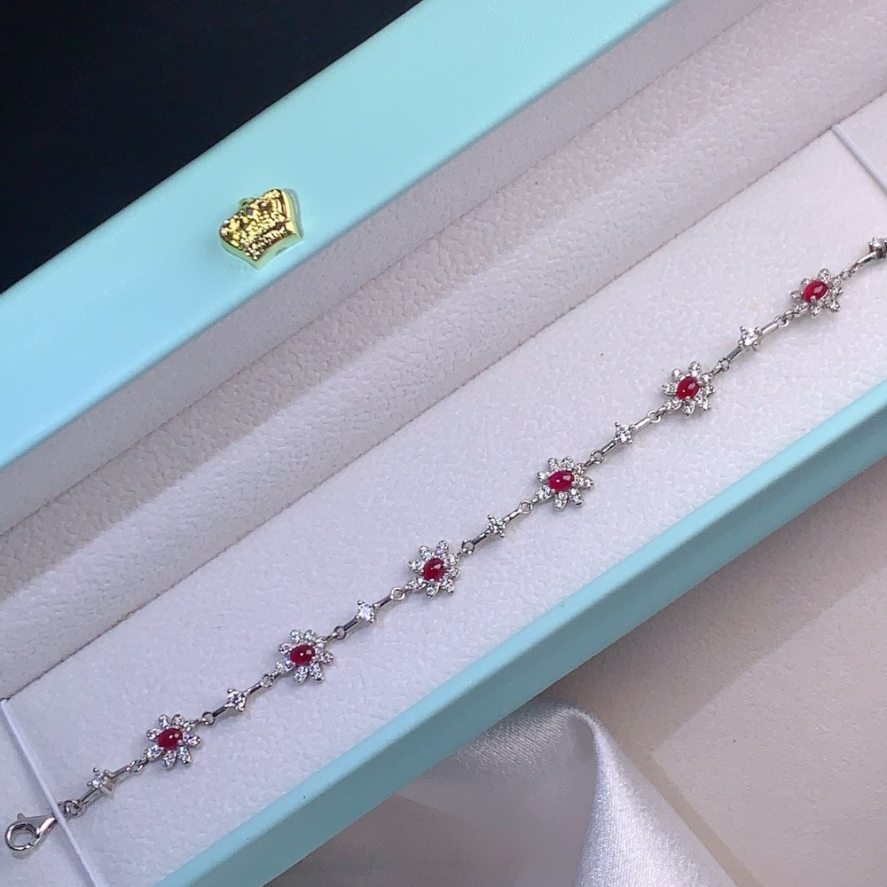 Natural ruby Floral Bracelet Gemstone jewelry S925 Silver Plated 18K Gold Gift