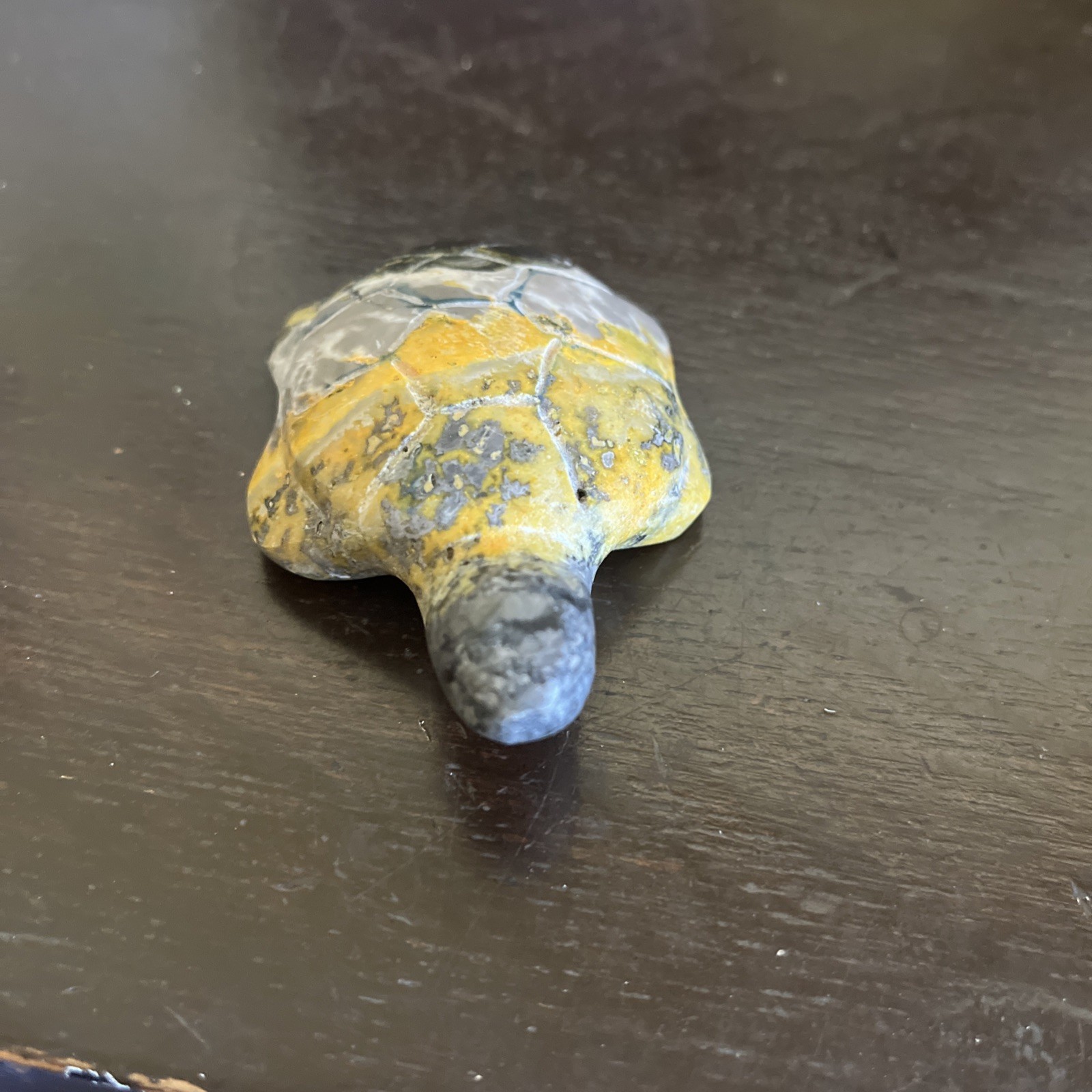 Authentic Bumble Bee Jasper Gemstone Turtle Carving Good Detail 3 Inch Yellow