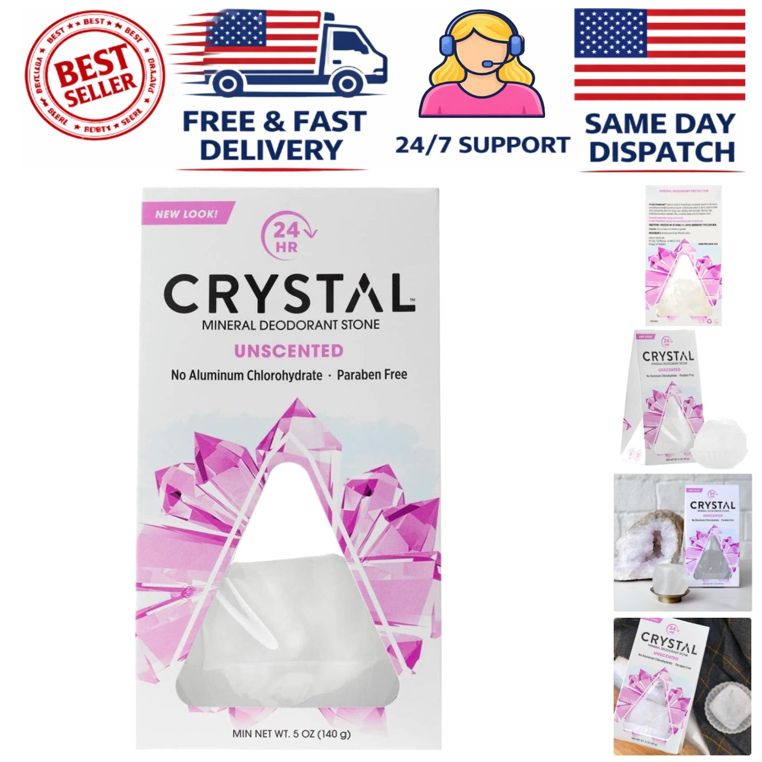 Natural Aluminum-Free Crystal Body Deodorant – 2 Pack, 5 oz – Hypoallergenic