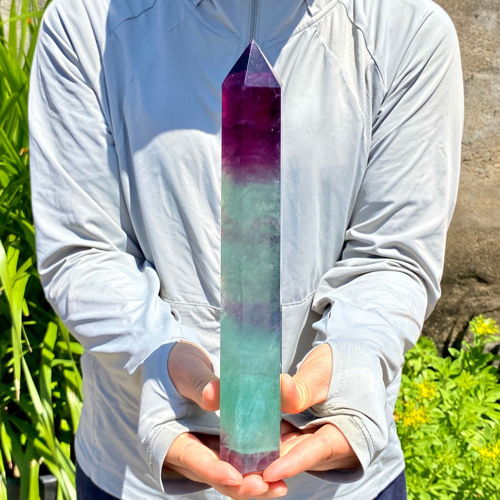 1.66LB Natural Fluorite Crystal Column Magic Wand Obelisk Point Earth Healing