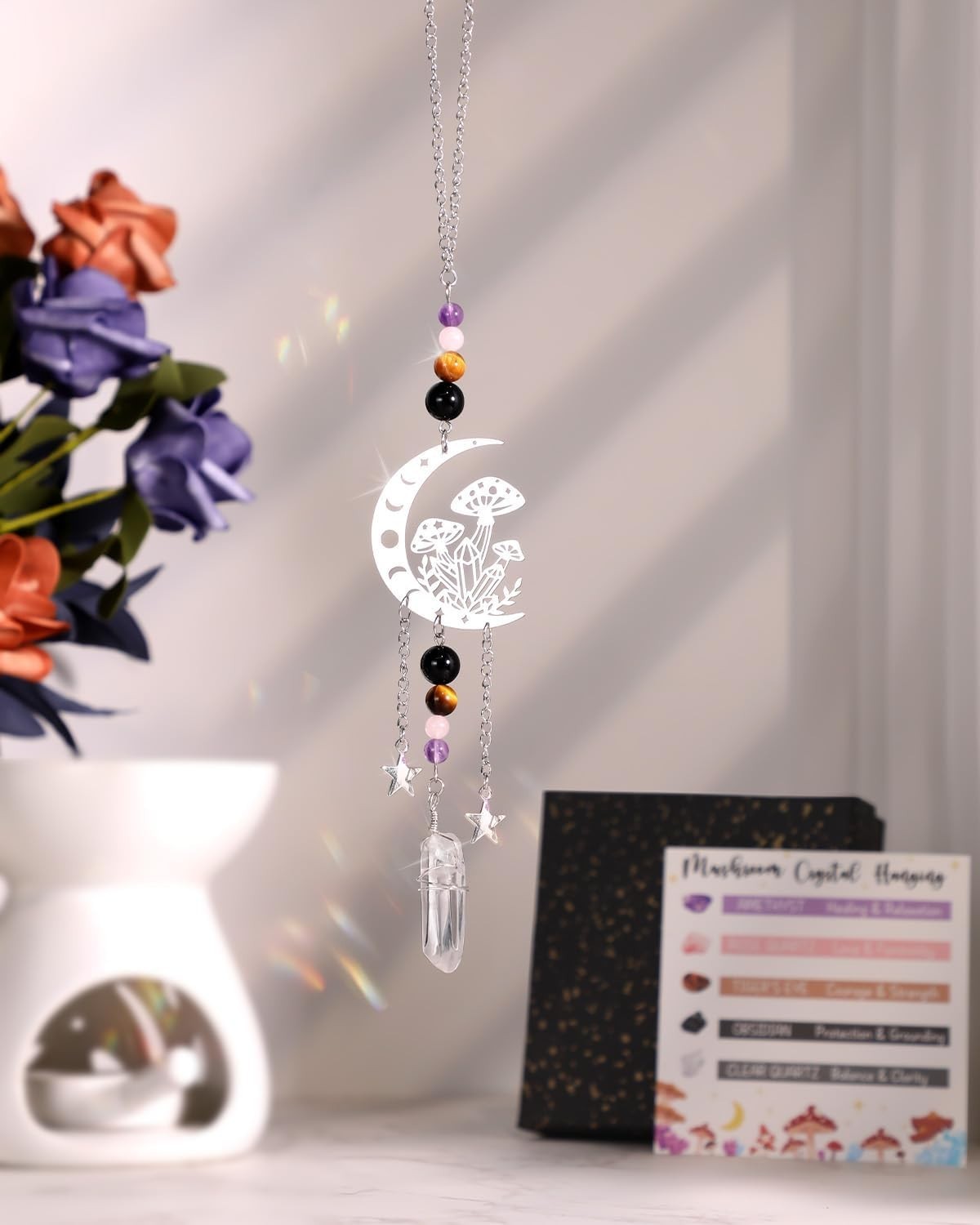 Tuitessine Mushroom Crystal Car Mirror Hanging Charm Quartz Amethyst Decor