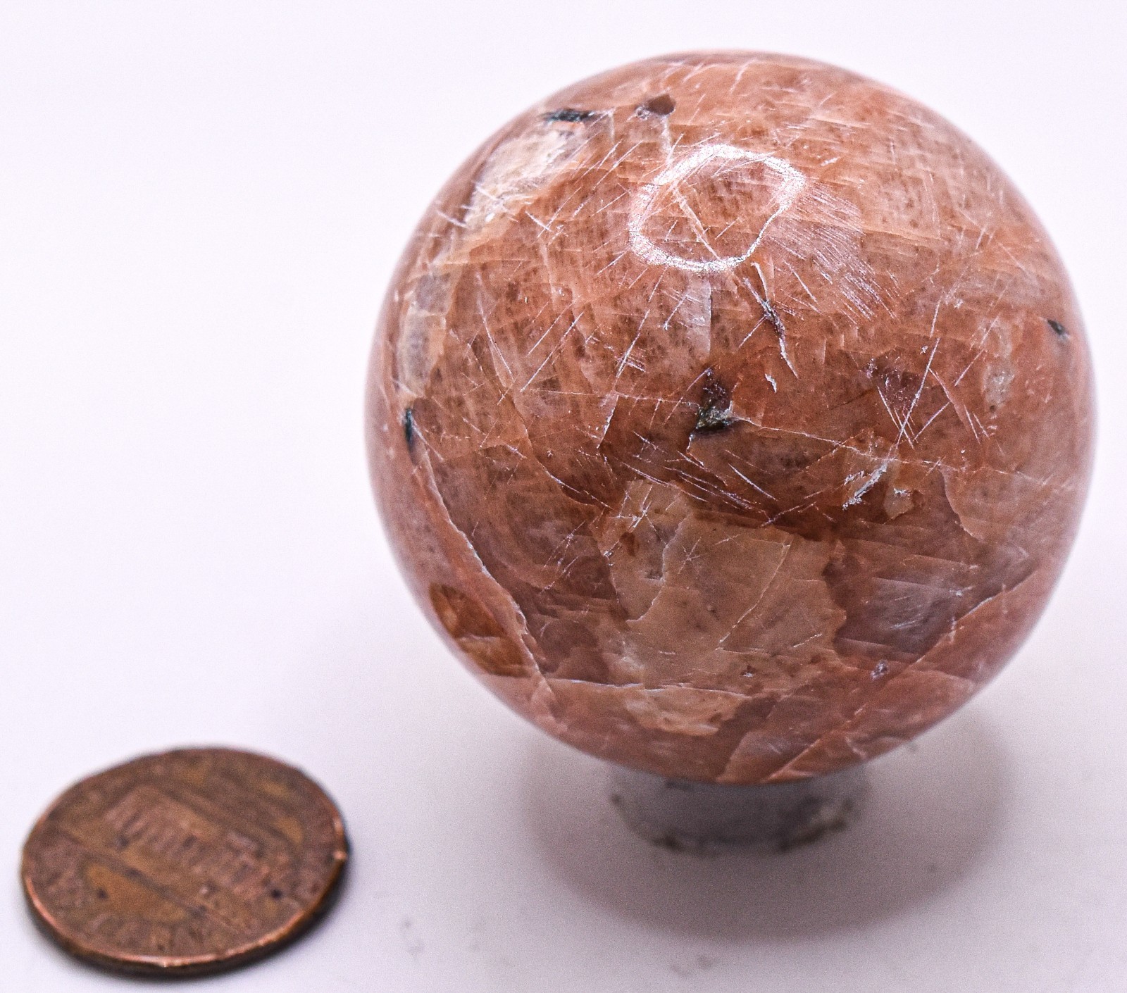 41mm Orange Peach Moonstone Sphere Polished Feldspar Crystal Mineral Ball India