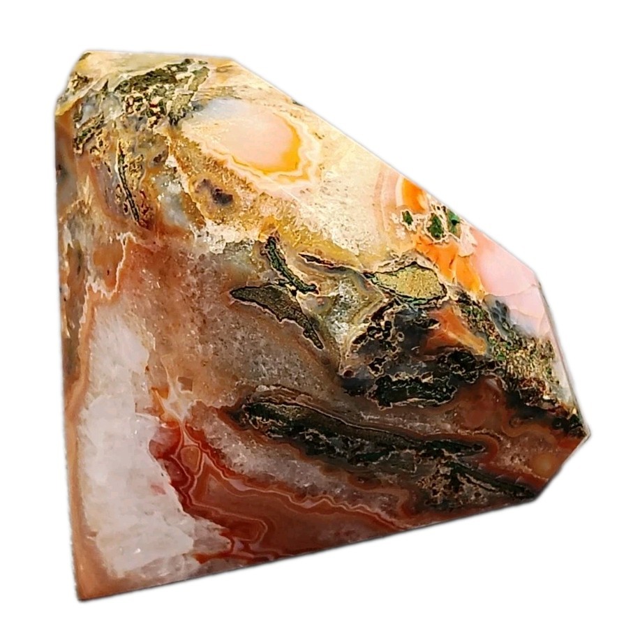 166g Crazy Lace Agate – Sardonyx Diamond Crystal Gem Shaped Paperweight 2″