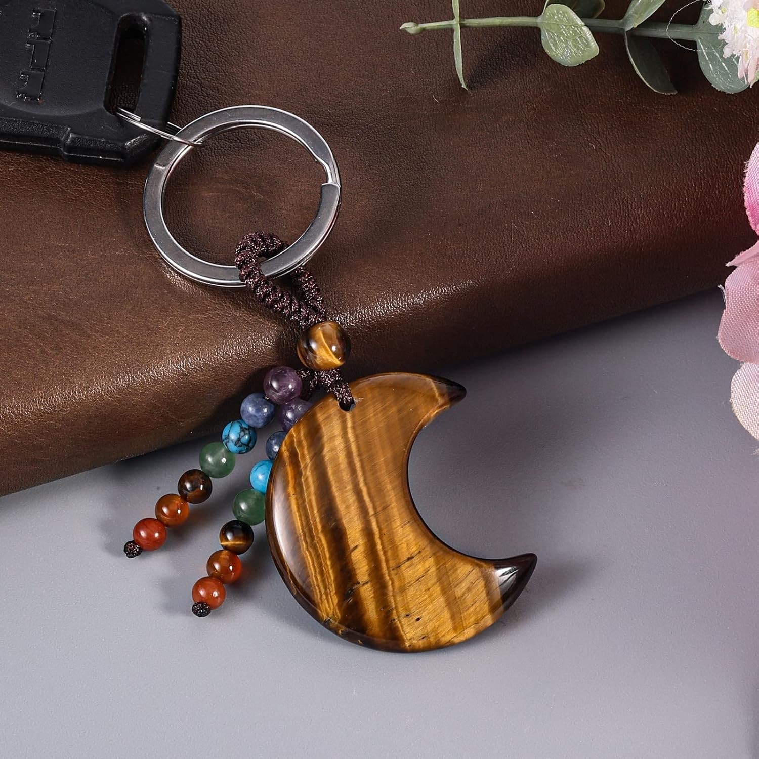 Moon Crystal Black White Bag Charm Keychain for Purse Handbag Women Gift