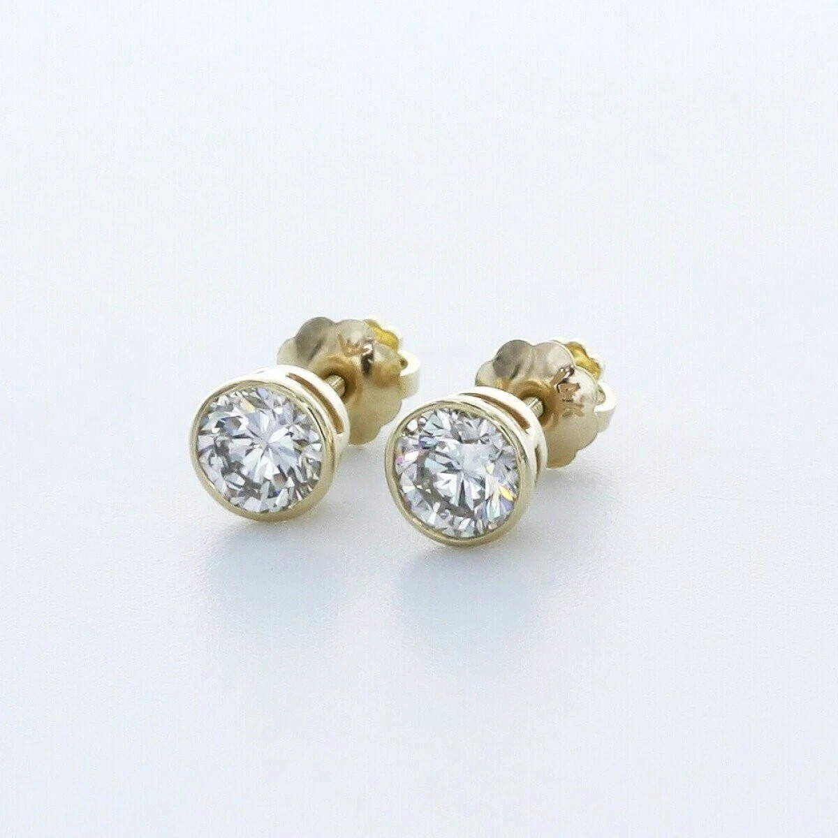 1.5CT Diamond Stud Earrings VVS1 Round Cut 14K Yellow Gold Finish Bezel Classic