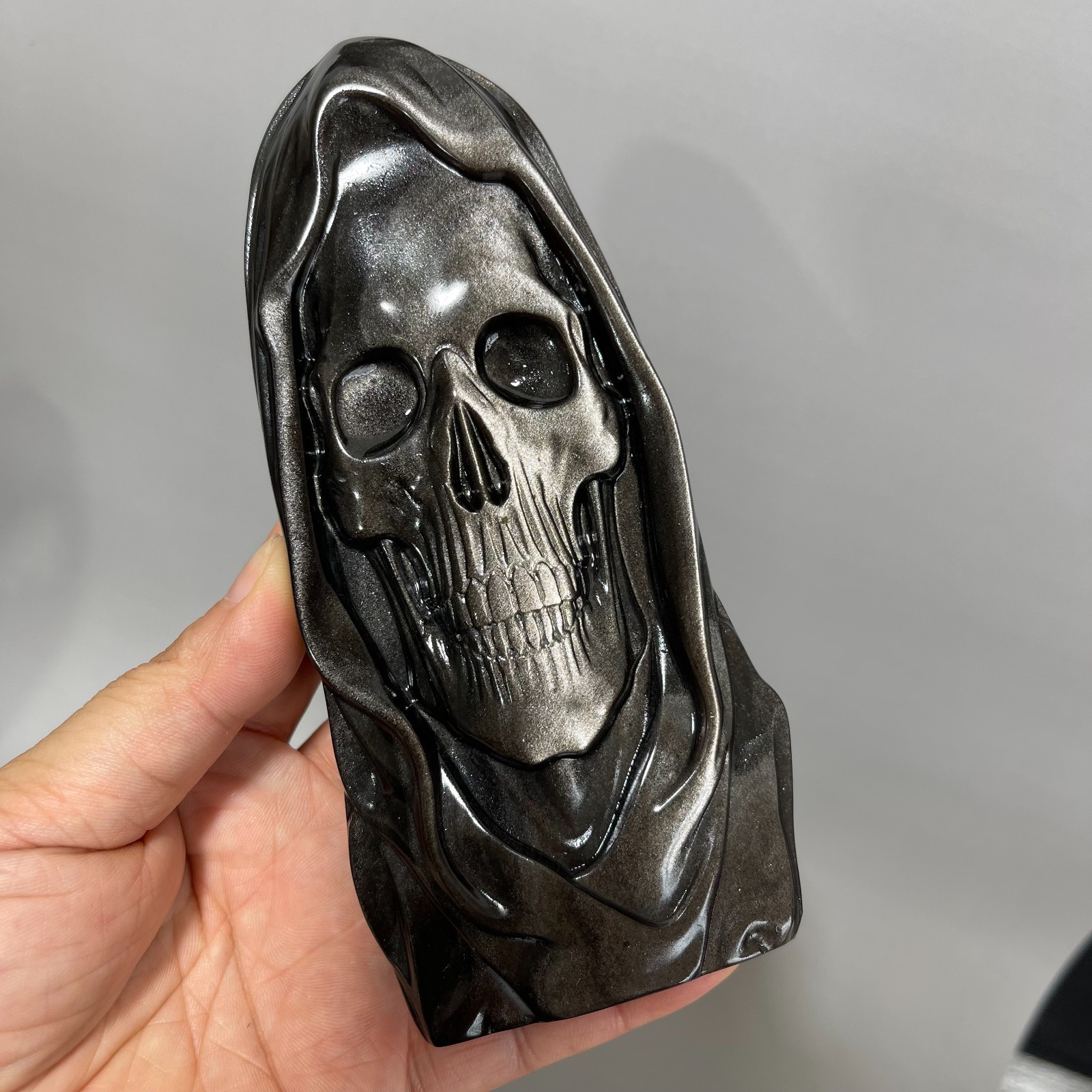 1 pcs Silver Sheen Obsidian Quartz Carved Crystal Skull Reiki Healing