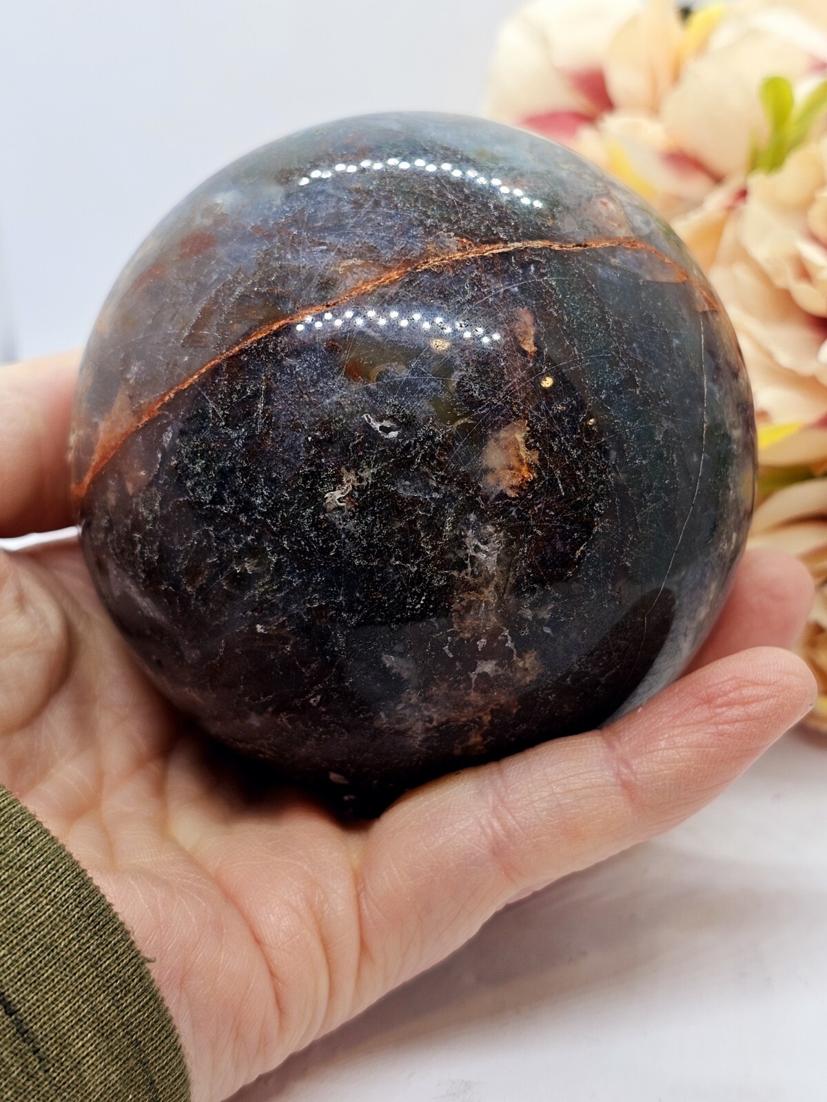 ✨️SALE✨️ Moss agate & Ocean Jasper Mix Sphere Green Red crystal Green 6.8cm 642g