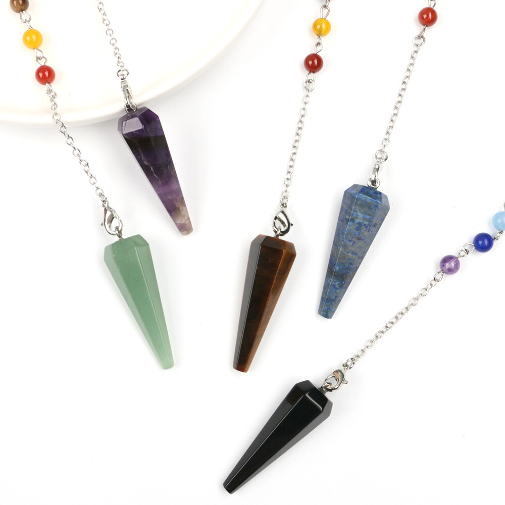 Natural 7 Chakra Crystal Pendulum Star Moon Quartz Reiki Hexagon Stone Pendant