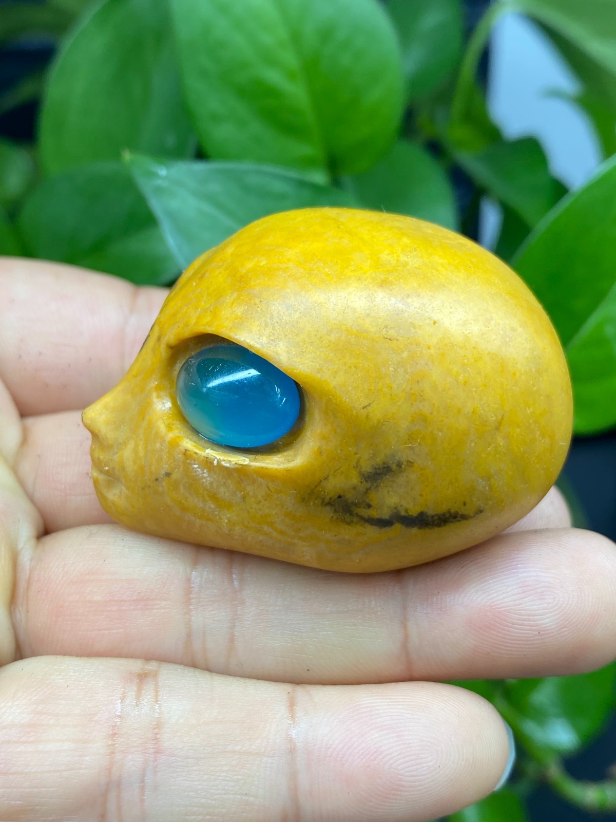 1pc Natural Yellow jade Quartz Carved Alien Skull Crystal Reiki Healing Gem Gift