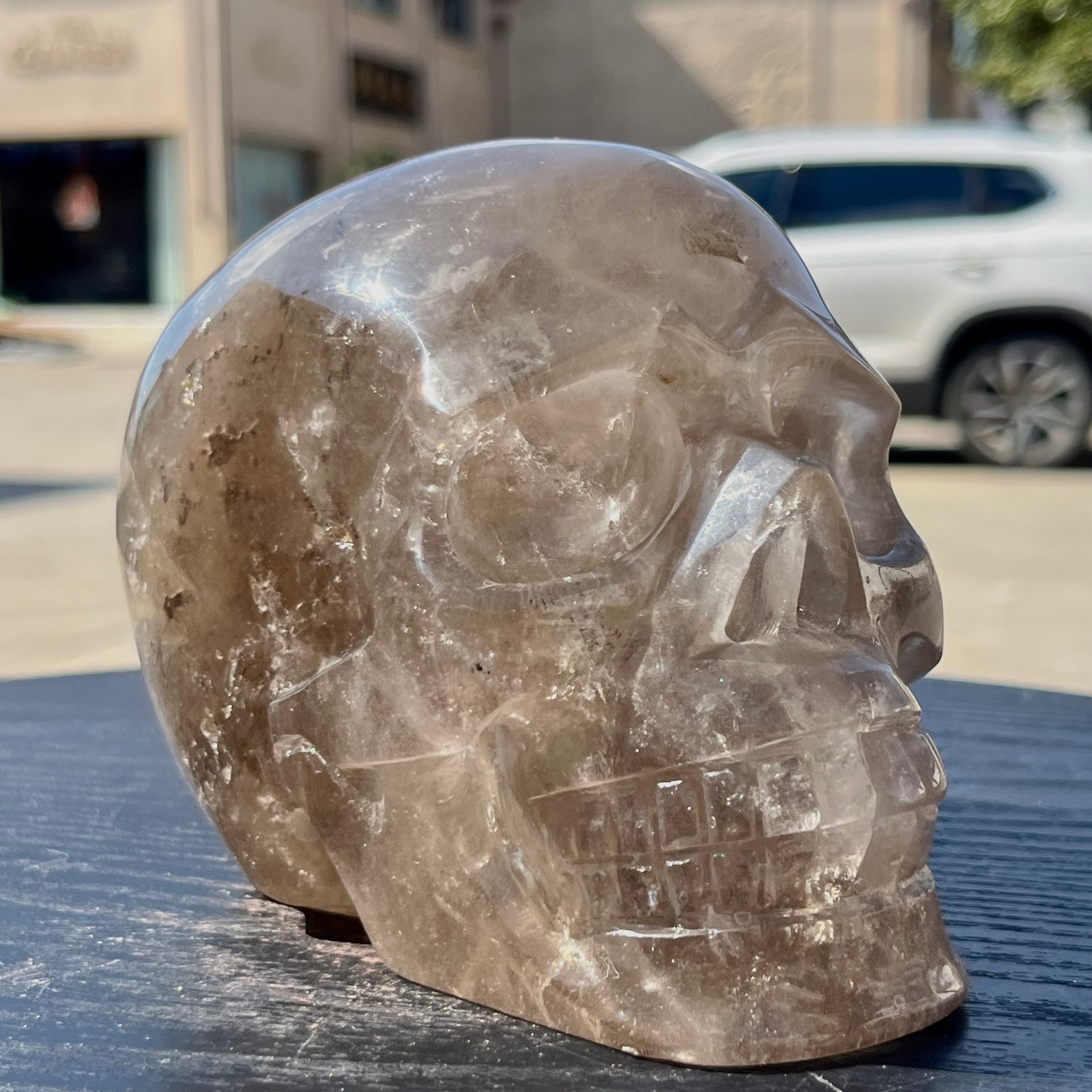 Real Smoky Quartz Stone Carved Human Skull Model Mineral Specimen Display 4 lb
