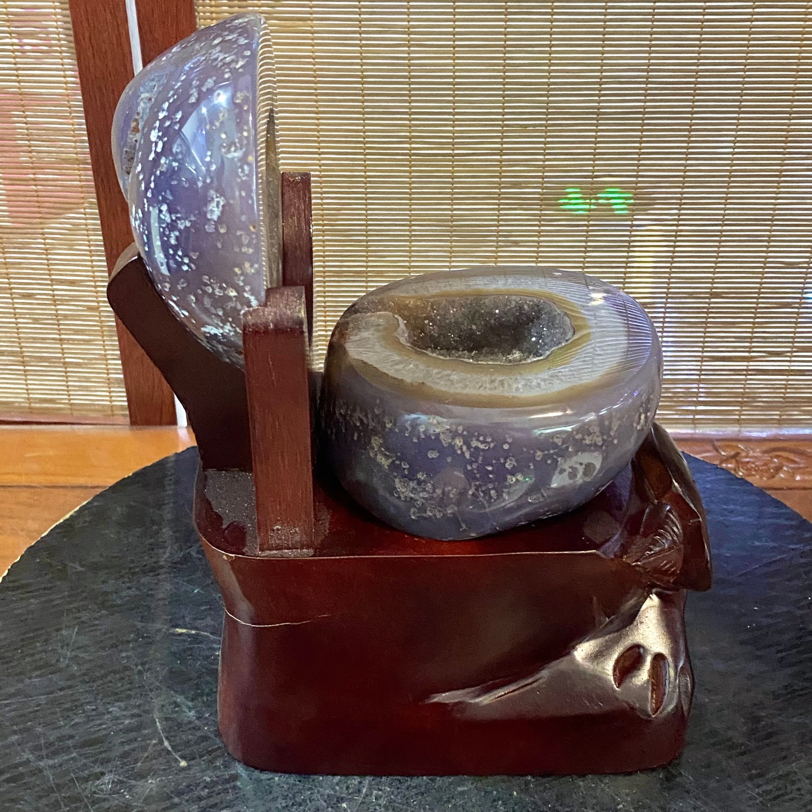 7.01LB Natural Amethyst Geode Quartz Crystal Cornucopia Mineral Specimen +Stand