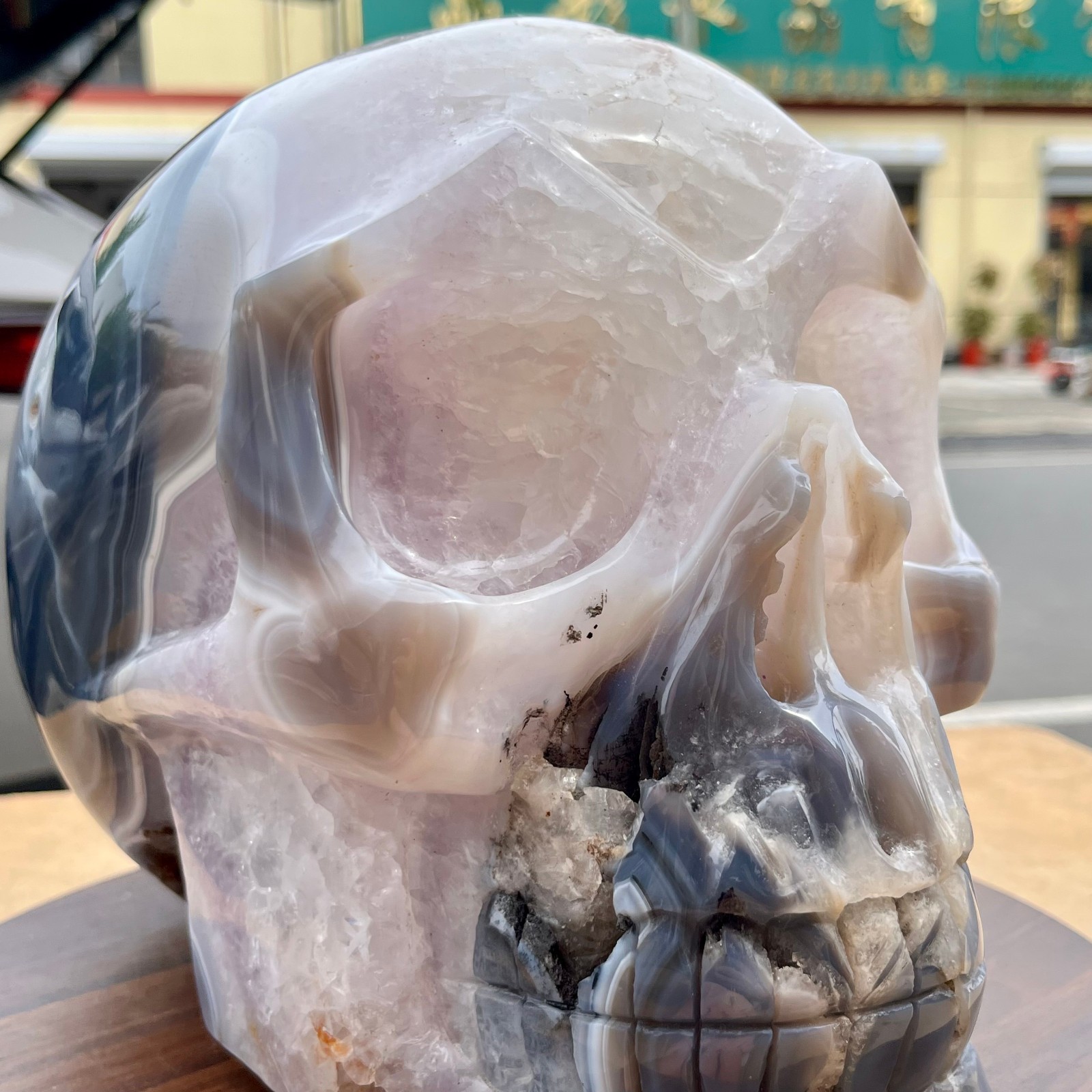Polished Agate Crystal Skull Carving Natural Stone Head Sculpture Gothic 31.9 lb