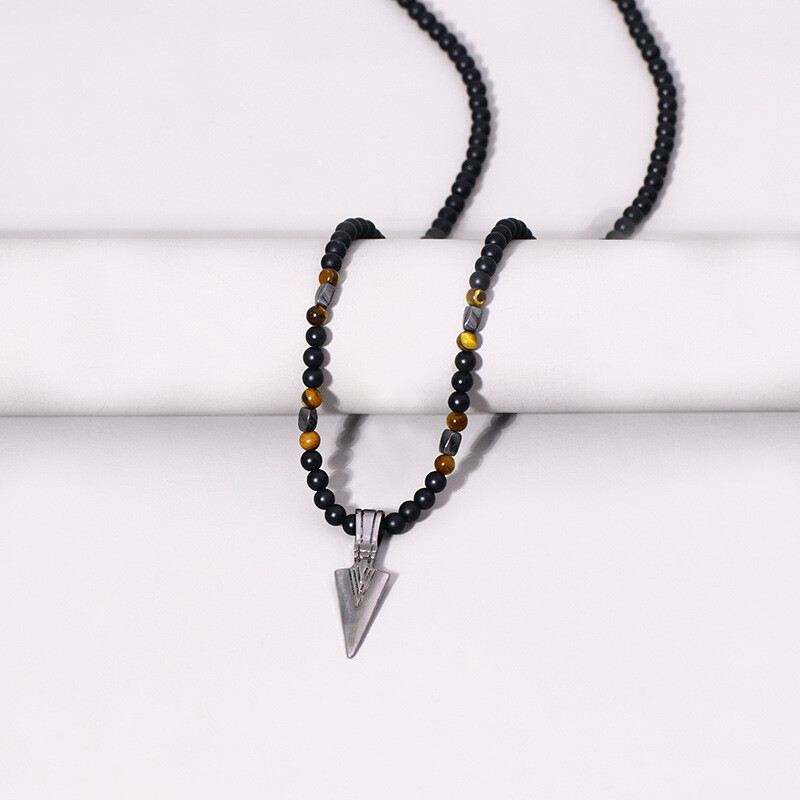 Men’s Fashion Jewelry Tiger Eye Stone Beaded Arrow Pendant Necklace Gift