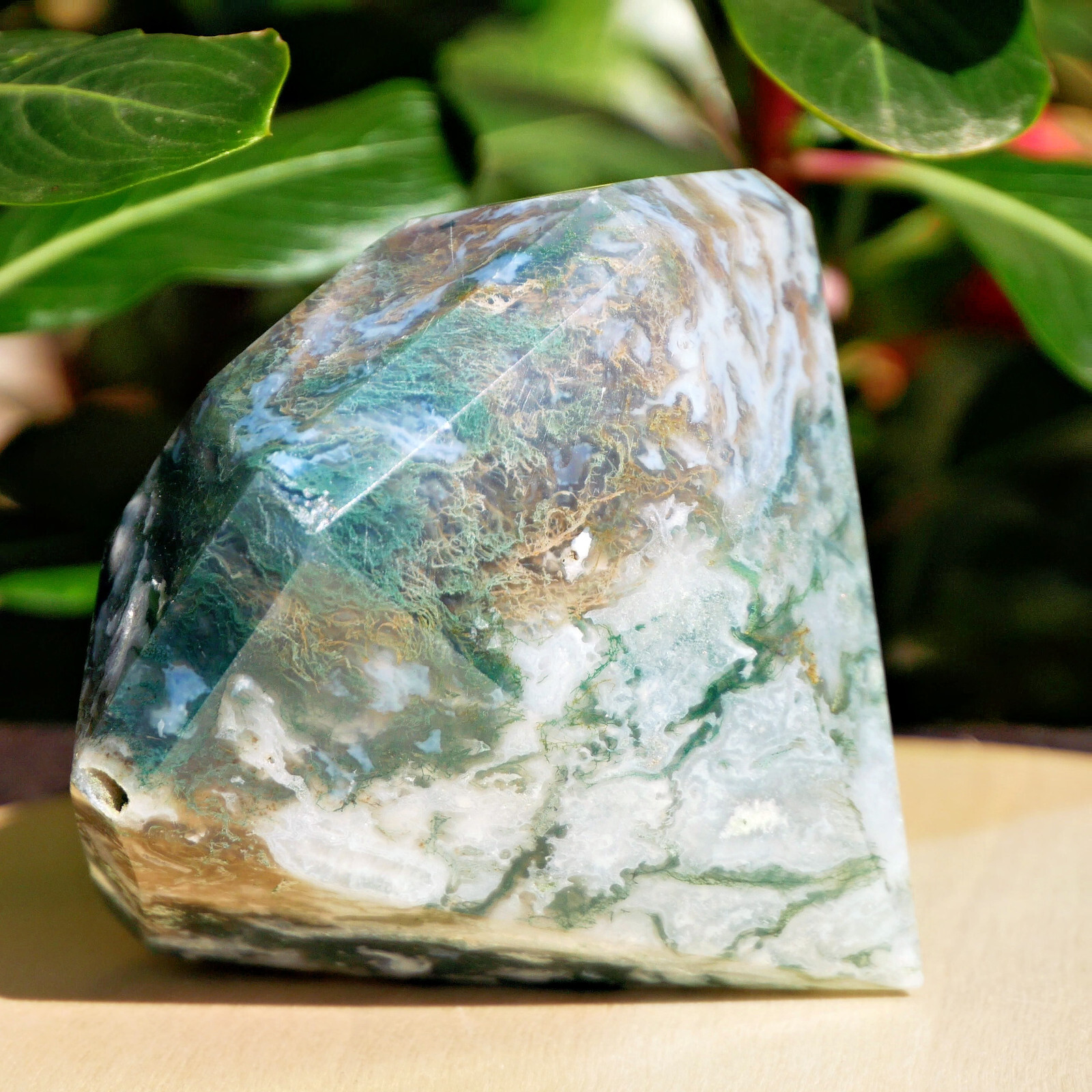 Natural Moss Agate Diamond Shape Crystal Carving 2.8″ Healing Stone Geometric