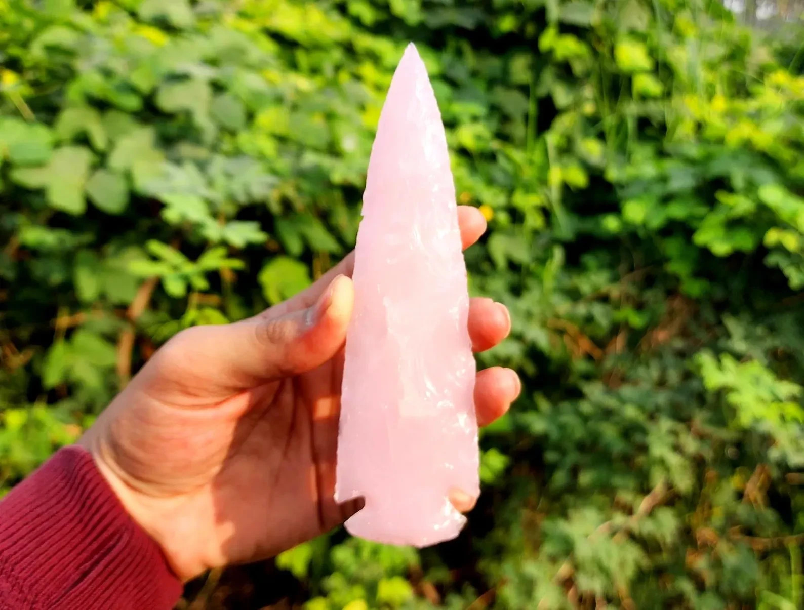 Rose Quartz Glass Arrowhead 1-6″ Handmade Crystal Point Pink Quartz Decor