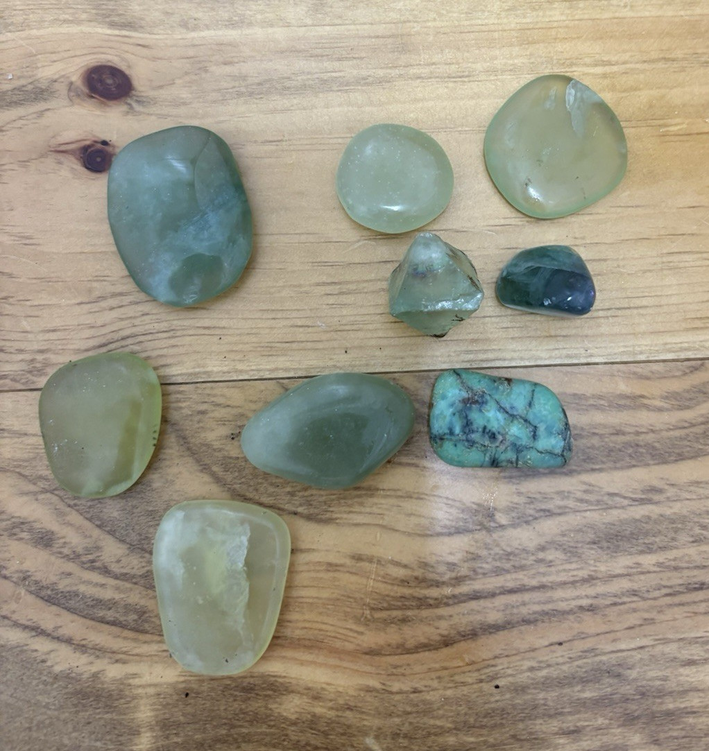Mixed Assorted Tumbled Polished Green Stones Lot, Mixed Shapes