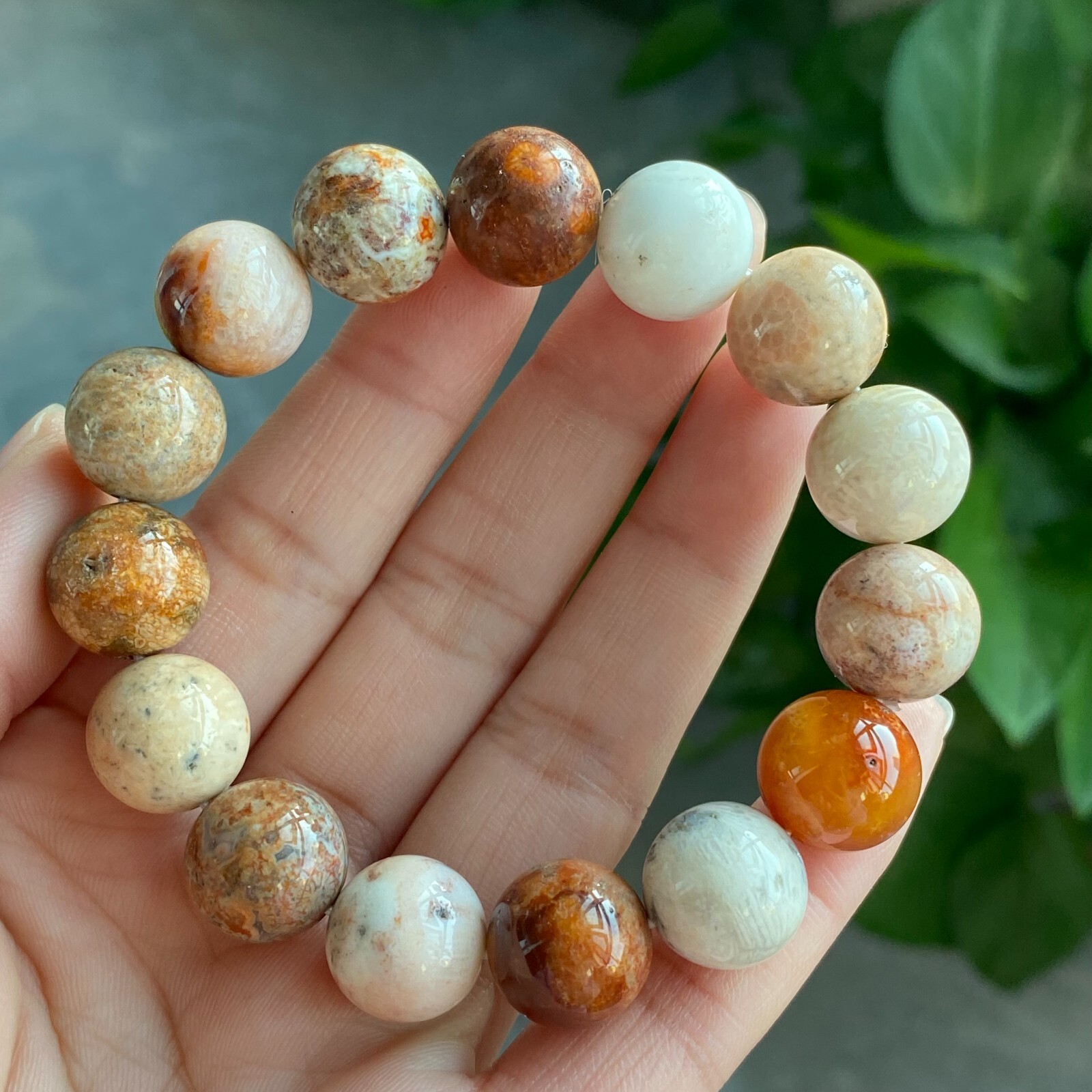 13mm Natural Orange Jade Coral Quartz Crystal Beads Bracelet AAA 1342