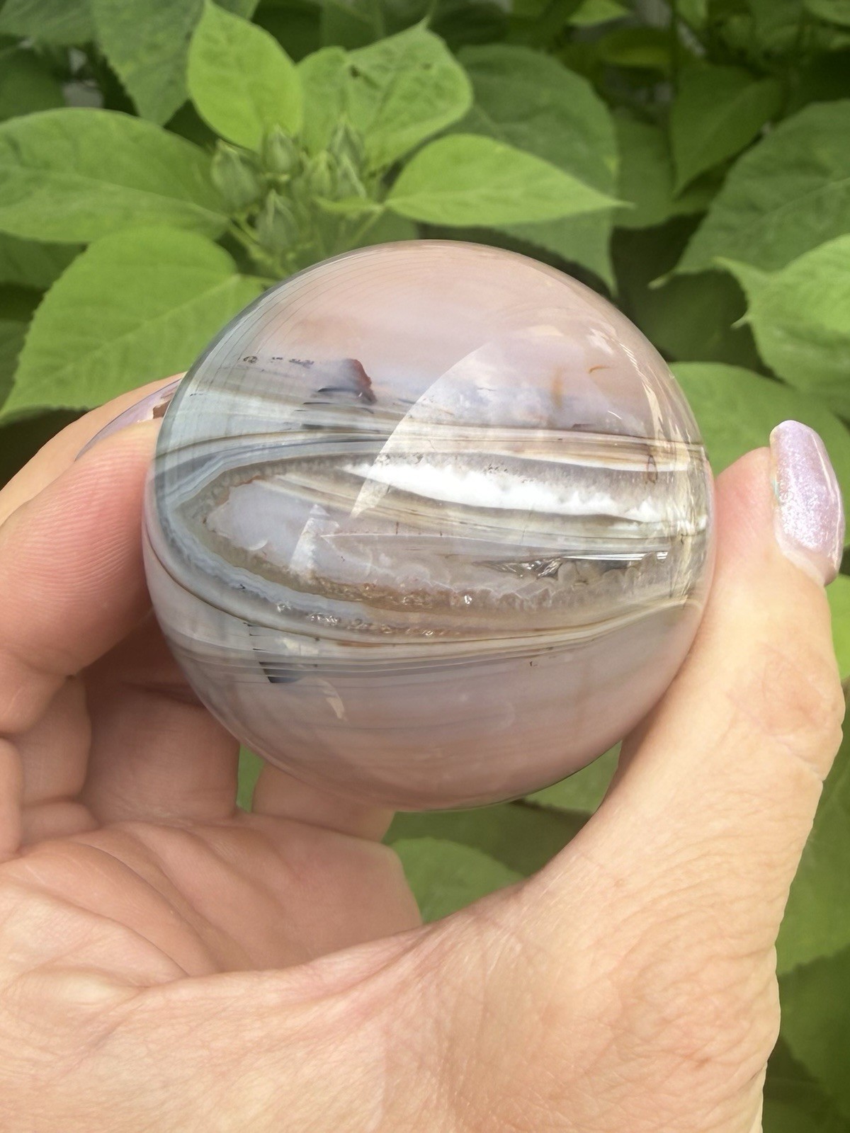 50mm Carnelian Orca Agate Crystal Sphere – Natural Polished Banded Agate