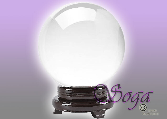 NEW CLEAR CRYSTAL BALL SPHERE QUARTZ W/ WOOD STAND 110MM 4″ HOME DECOR US SELLER