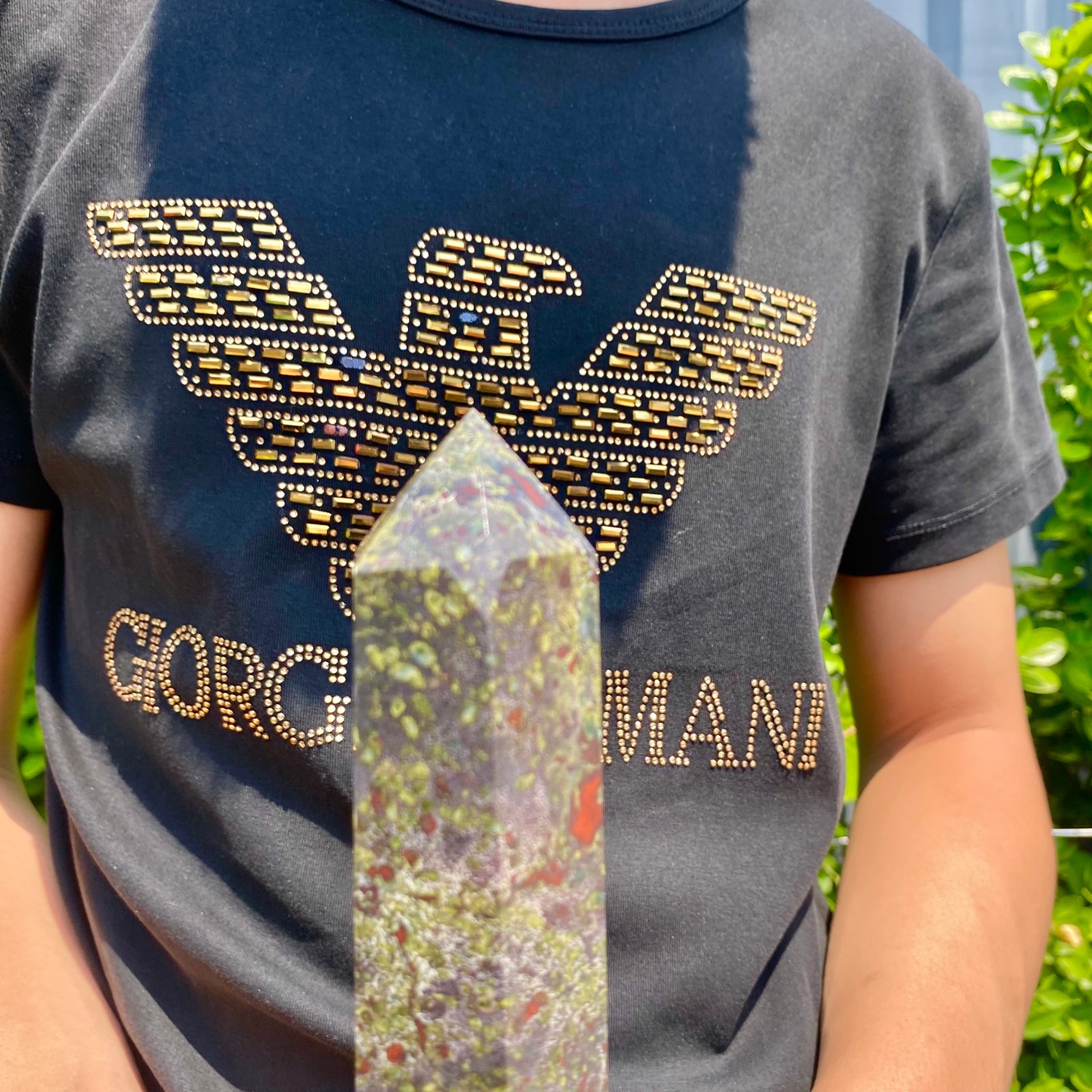 1.82LB Natural dragon’s blood stone obelisk quartz crystal column restoration