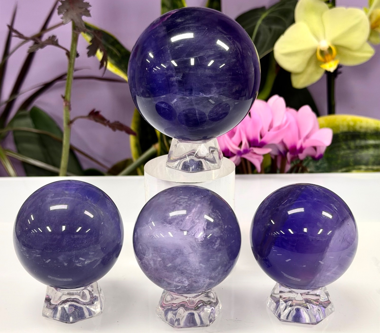 Wholesale Lot 4-5 Pcs Natural Purple Fluorite W Mica Sphere Crystal Ball Healing
