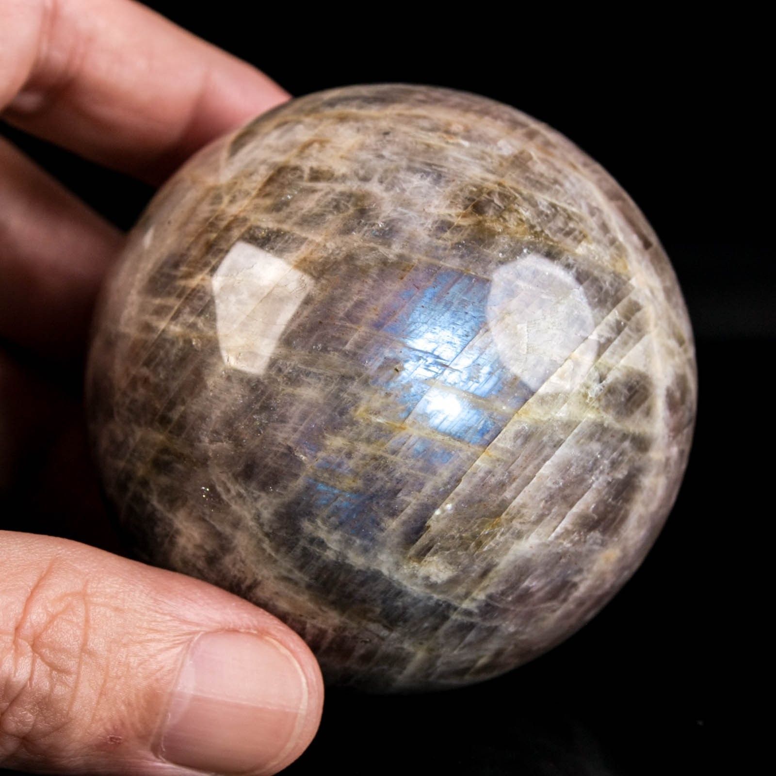 2.4″ 11.32oz Moonstone Sphere Natural Blue Flash Crystal Ball Mineral Specimen
