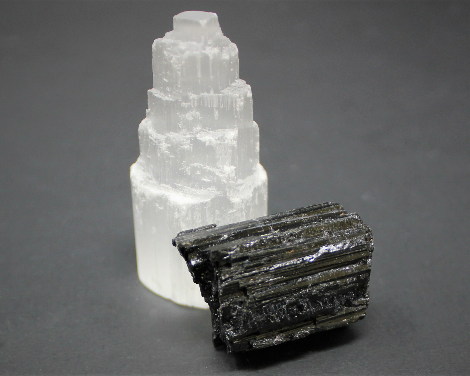 1 Selenite Tower & 1 Extra Grade Black Tourmaline Home Protection Kit Reiki