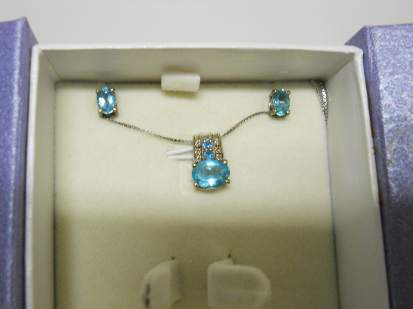 Sterling Silver Blue & Aqua Apatite Jewelry Set Necklace & Ring Size 7.5 #853