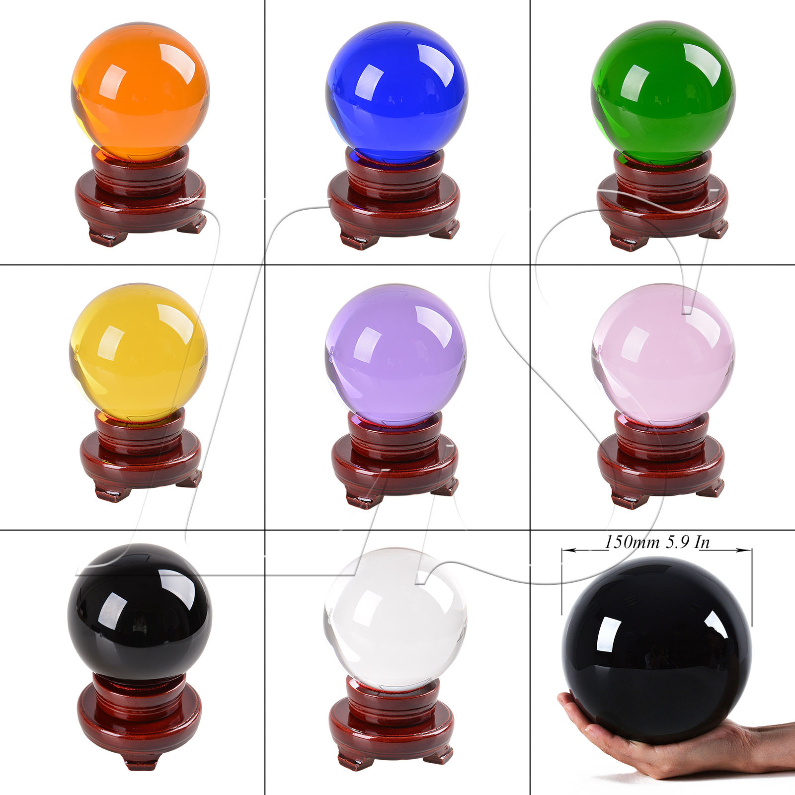 LONGWIN 150MM Crystal Ball Sphere Paperweight Balls Photo Props Free Stand Gift