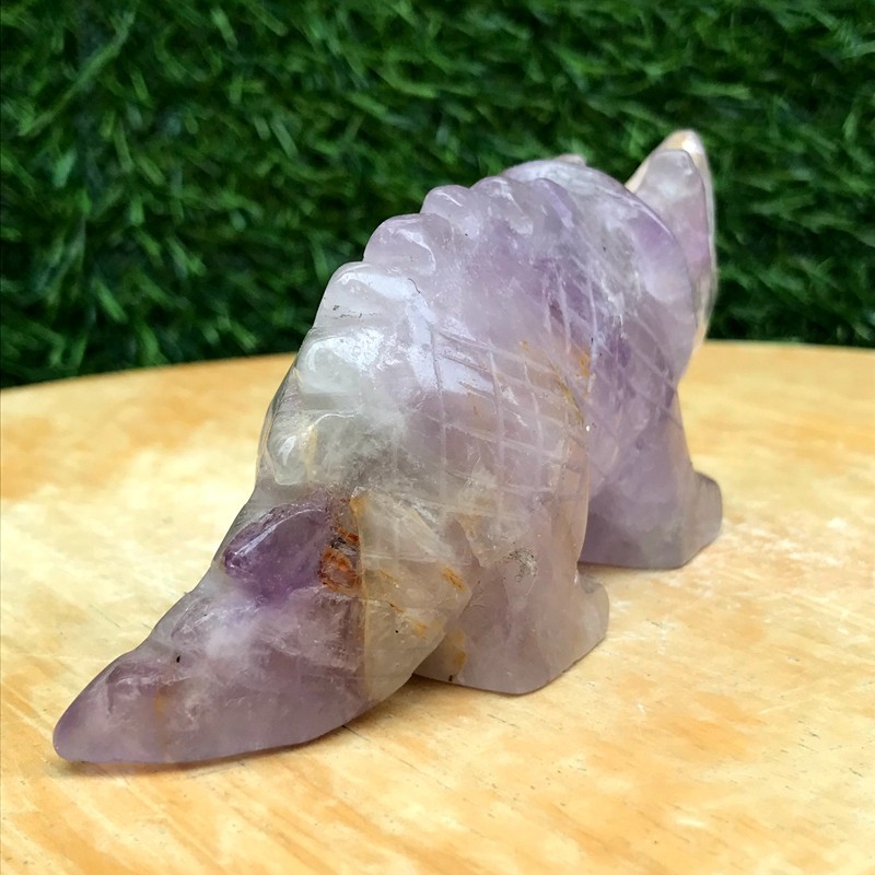 250G Natural Amethyst Crystal Hand Carved Triangle Dragon Healing