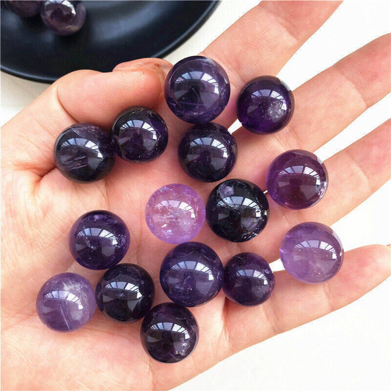5Pcs 35mm Raw Natural Amethyst Ball Quartz Crystal Sphere Energy Decor W/ Stand