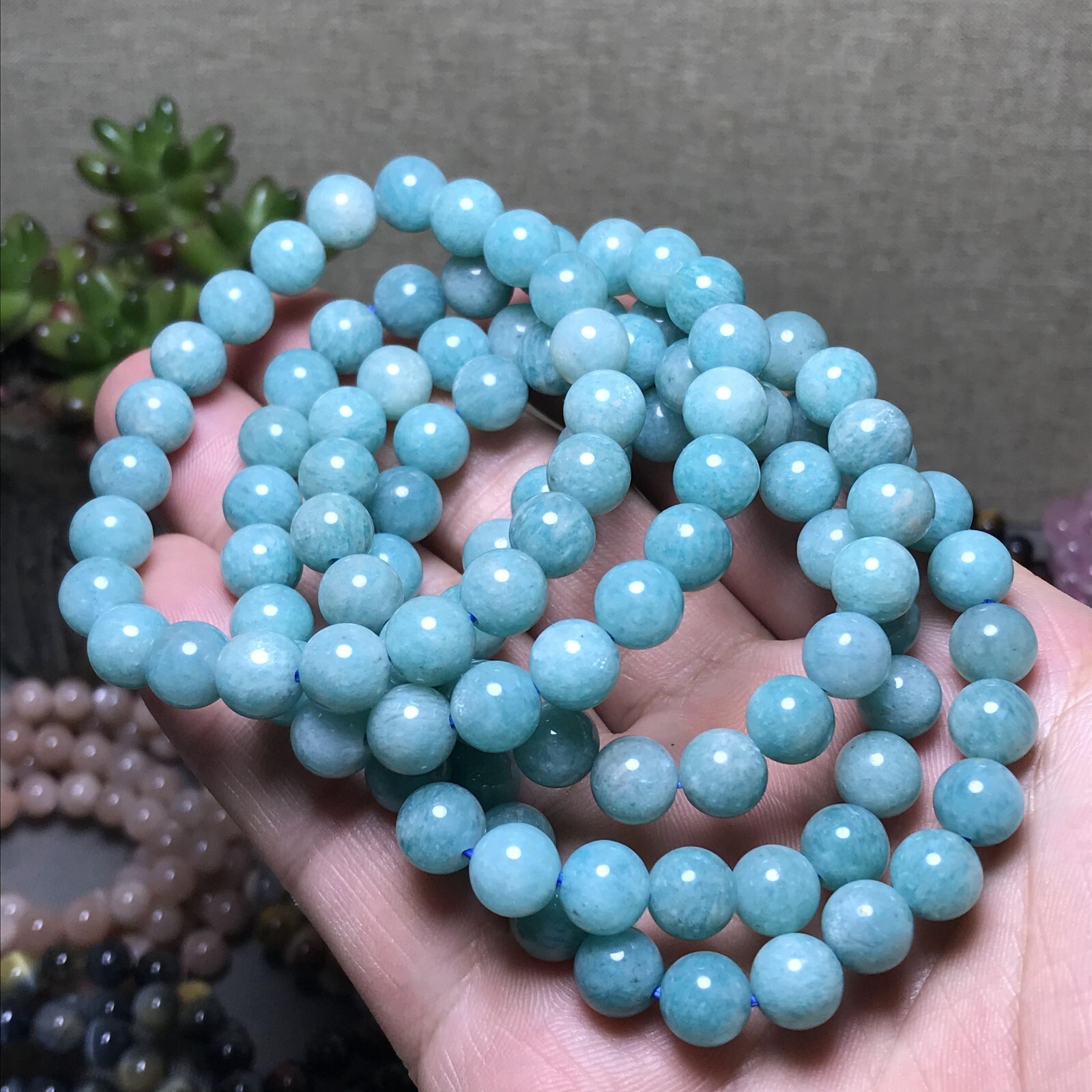 5Pcs Wholesal Natural Polish amazon stone bracelets Crystal ball 8mm