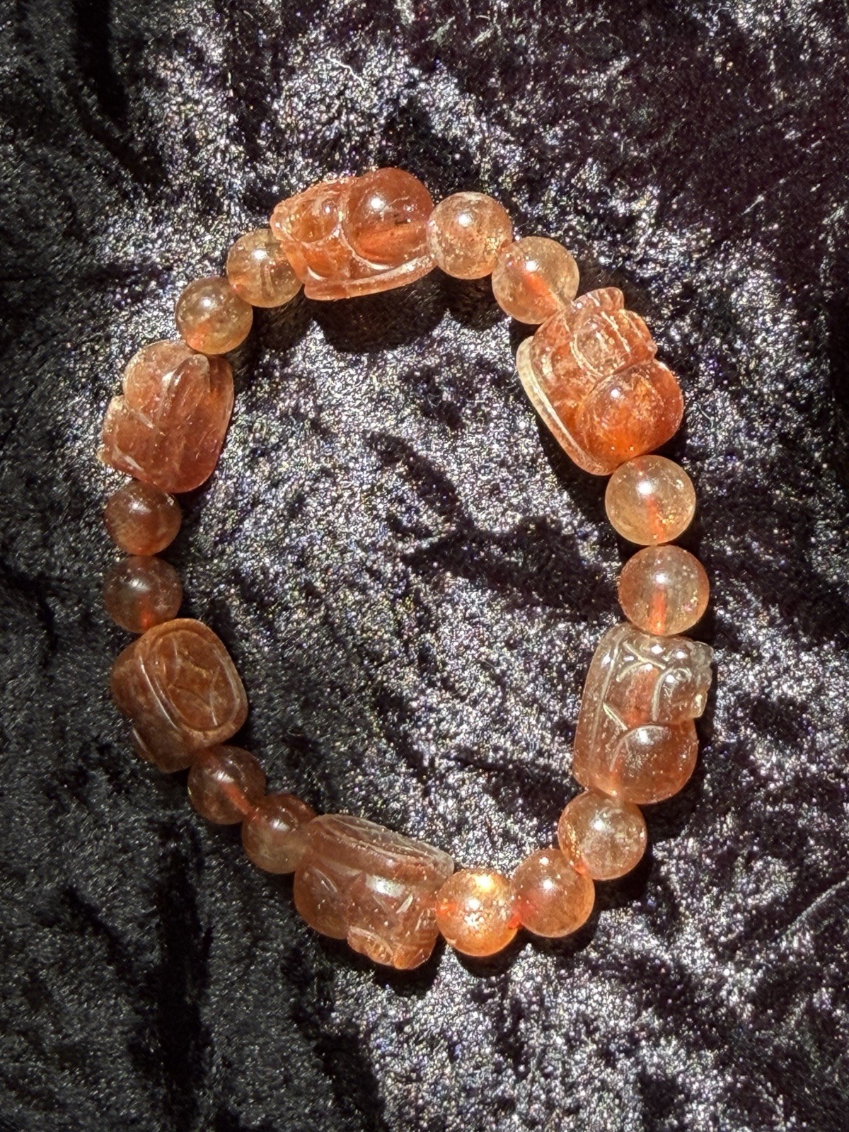 14mm Natural Pixiu Sunstone Flashy Crystal Bracelet Fits 7-7.5” Wrists