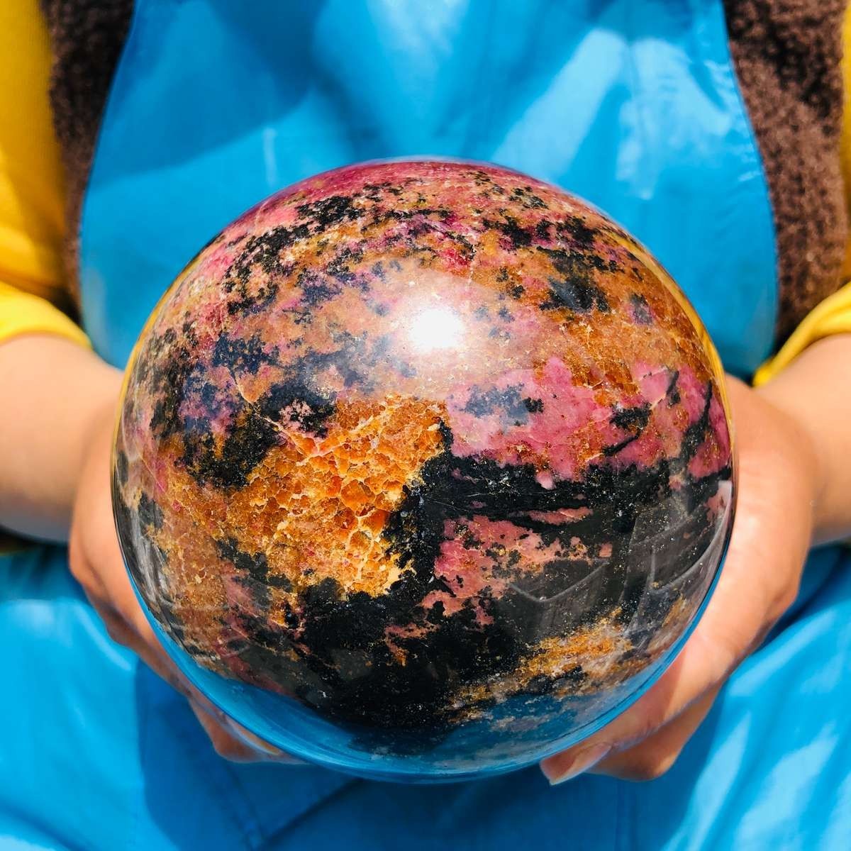6.24 LB Natural Rhodonite Crystal Sphere Pink Black Healing Gem Stone 4773